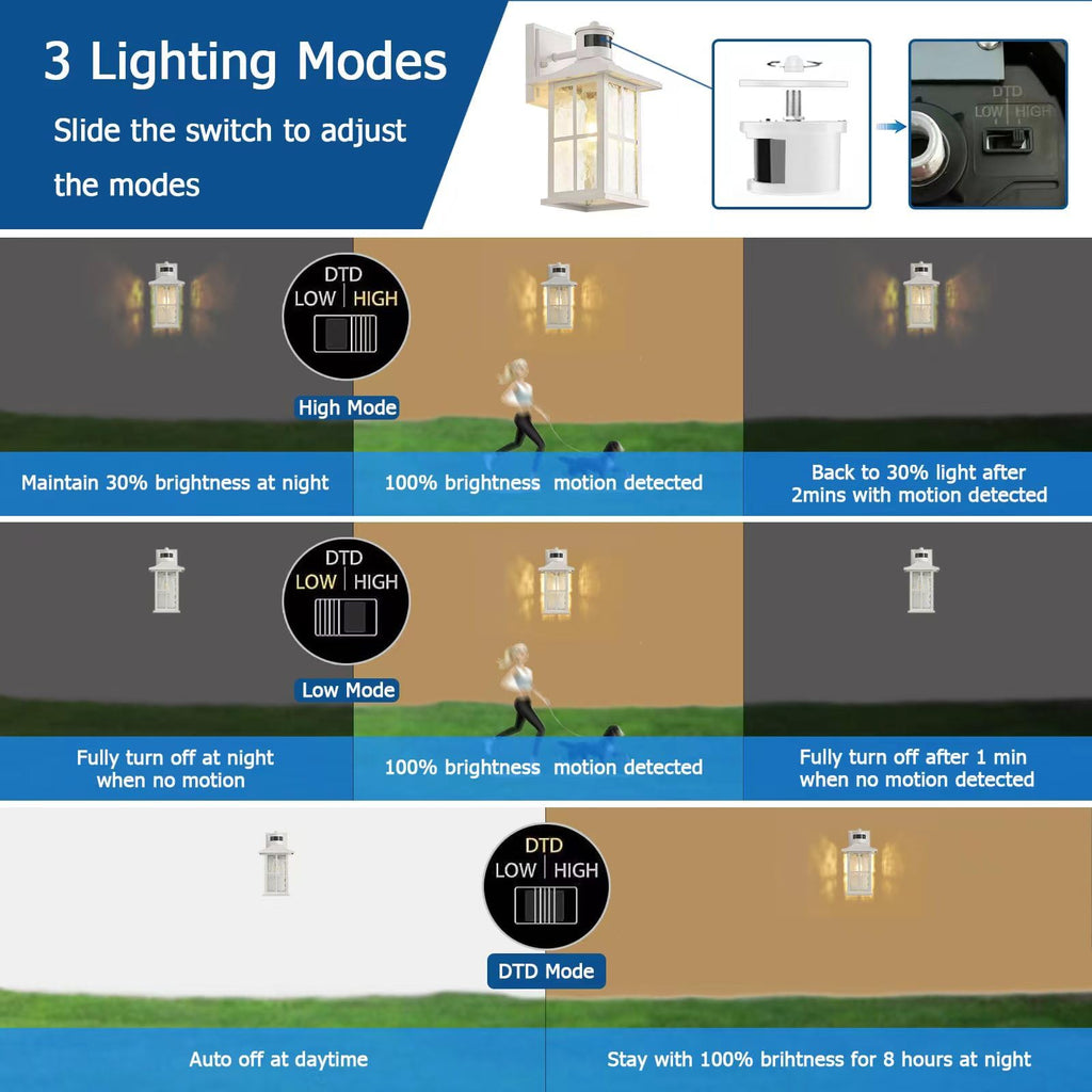 FLEDAVID Motion Sensor Outdoor Wall Light Fixtures Dusk to Dawn Exterior Porch Lantern White Outside Sconce Lighting Rustic Wall Mount Lamp with Water Ripple Glass for House Garage Patio Entryway