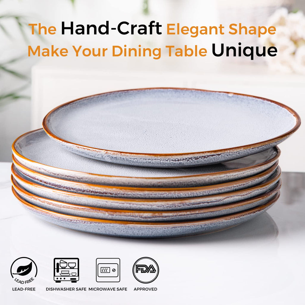 AmorArc 8.5" Ceramic Plates Set of 6 | Handmade Stoneware with Reactive Glaze for Dessert, Salad, Appetizer & Dinner | Microwave/Dishwasher Safe, Scratch Resistant