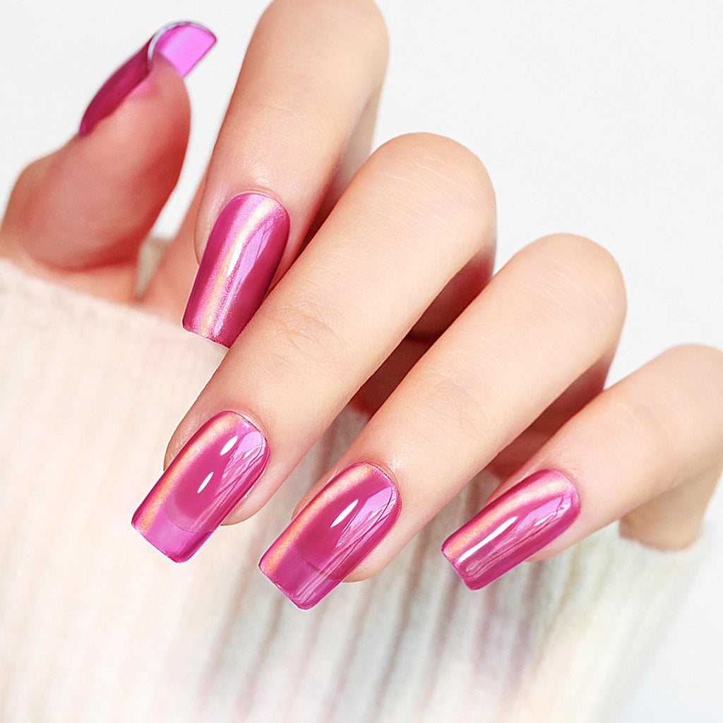 MIZHSE Cat Eye Gel Nail Polish, Moonlight Magnetic Gel Polish and Sheer Nude Nail Kit with 1 Magnet Stick, Glass Shiny Effect Silver Pink Purple Soak Off Manicure Home DIY