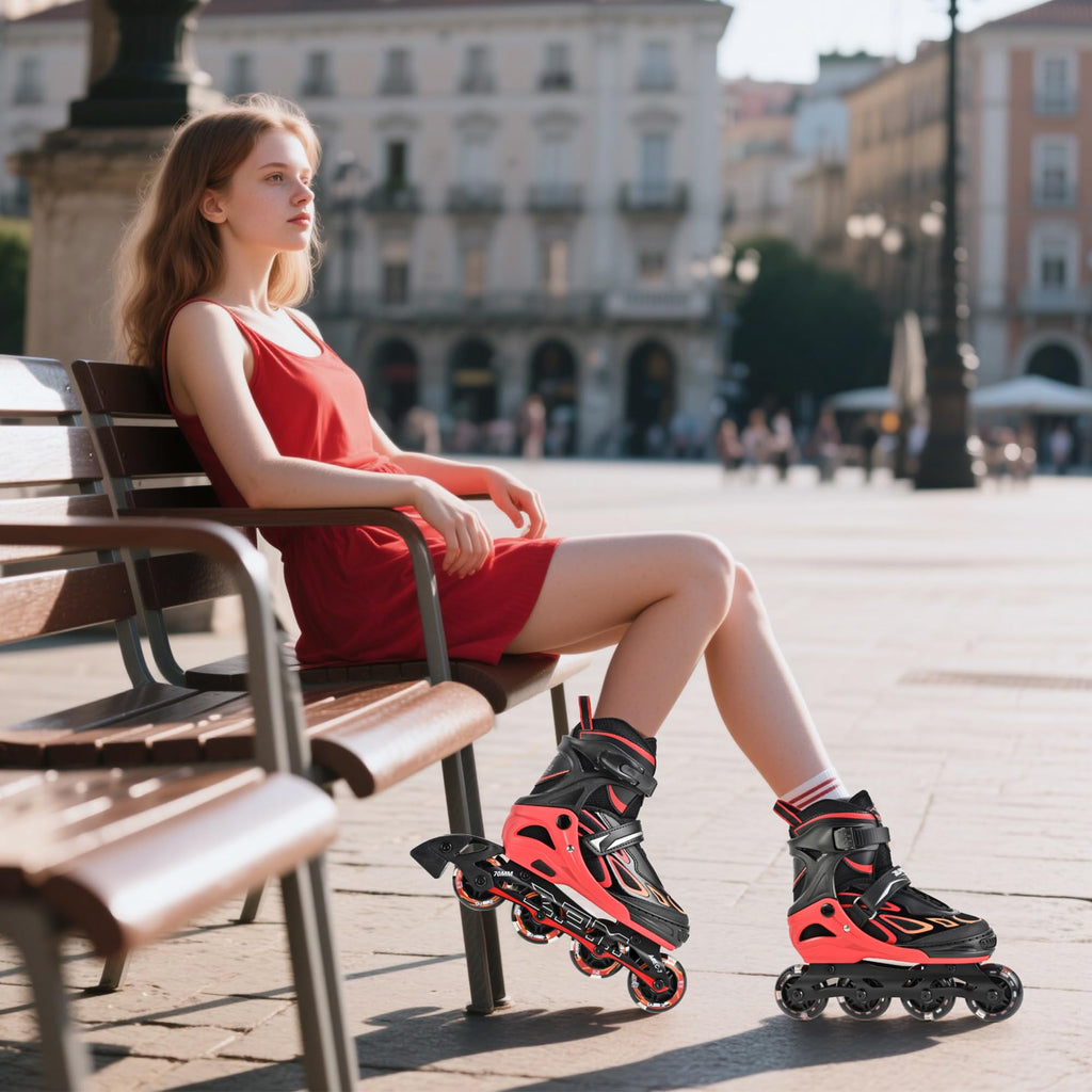 2PM SPORTS Vinal Girls Adjustable Flashing Inline Skates, All Wheels Light Up, Fun Illuminating Skates for Kids Men Adult Women and Boys