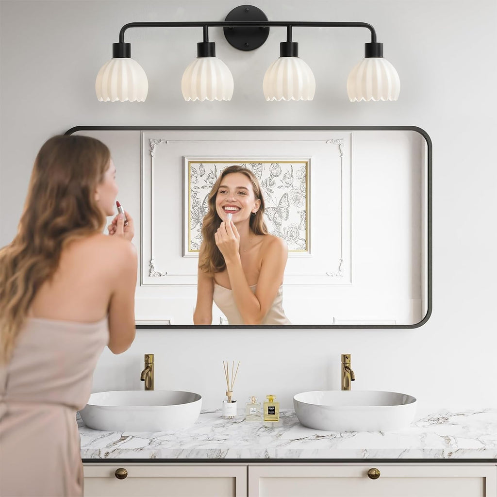 1-Light Gold Brass Bathroom Light Fixture,Wall Sconces set of 2,Brushed Gold Vanlity Light Over Mirror,Bathroom Vanity Light with White Tulip Glass Flower Shade,E26 Socket(Bulbs Not Included)