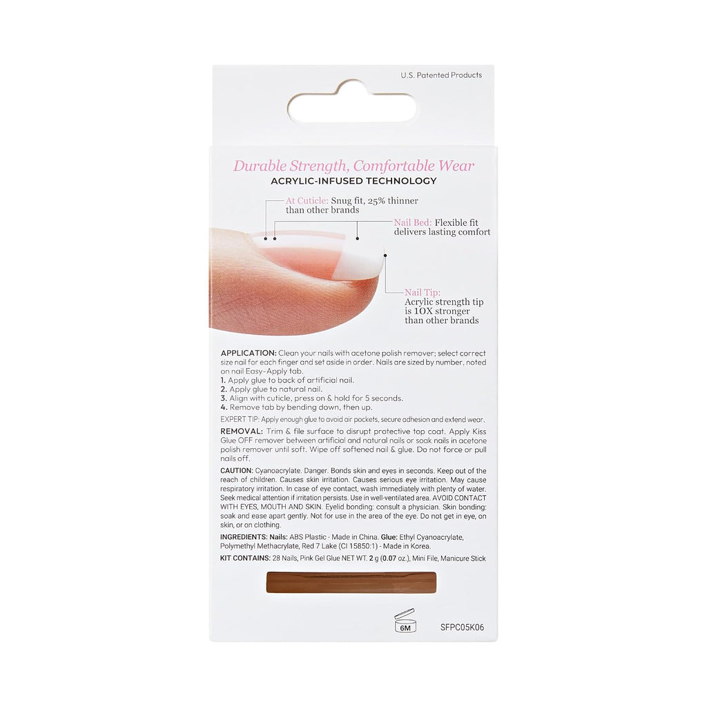 KISS Salon Acrylic, Press On Nails, Nail glue included, 'Crush Hour', White, Petite Size, Squoval Shape, Includes 28 Nails, 2g glue, 1 Manicure Stick, 1 Mini File