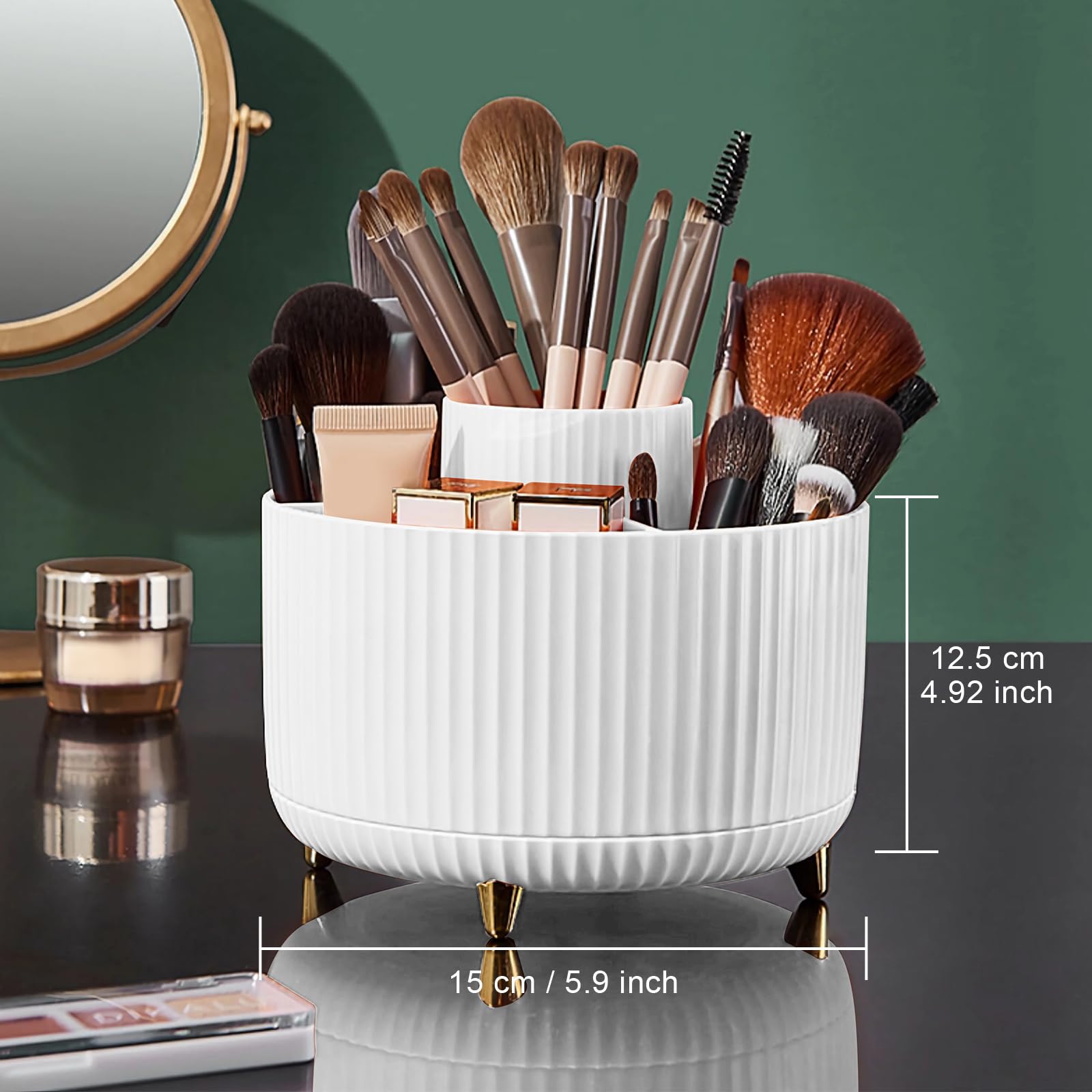 Makeup Brush Holder Organizer,360° Rotating Makeup Brush Organizer,5 Slot Make up Brushes Cup for Cosmetics, Nail Polish, Art Supply, Bathroom Vanity Desktop Organizer - Black
