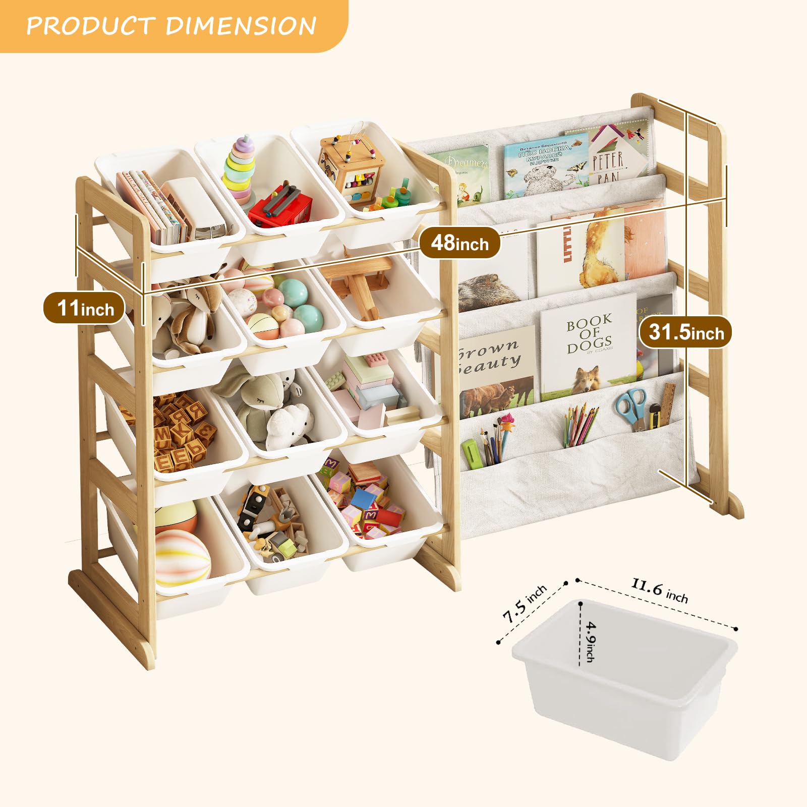 EXPERLAM Toy Storage Organizer with Bookshelf - 12 Storage Bins 4-Tier Multipurpose Shelf to Organize Toys and Books for Kids Room, Playroom, Nursery Room, Blue