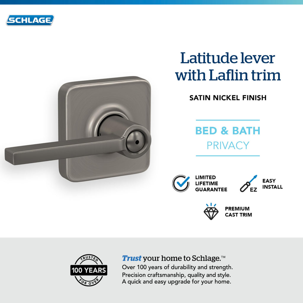 Schlage F10 LAT 716 Latitude Door Lever, Hall & Closet Passage Lock, Aged Bronze