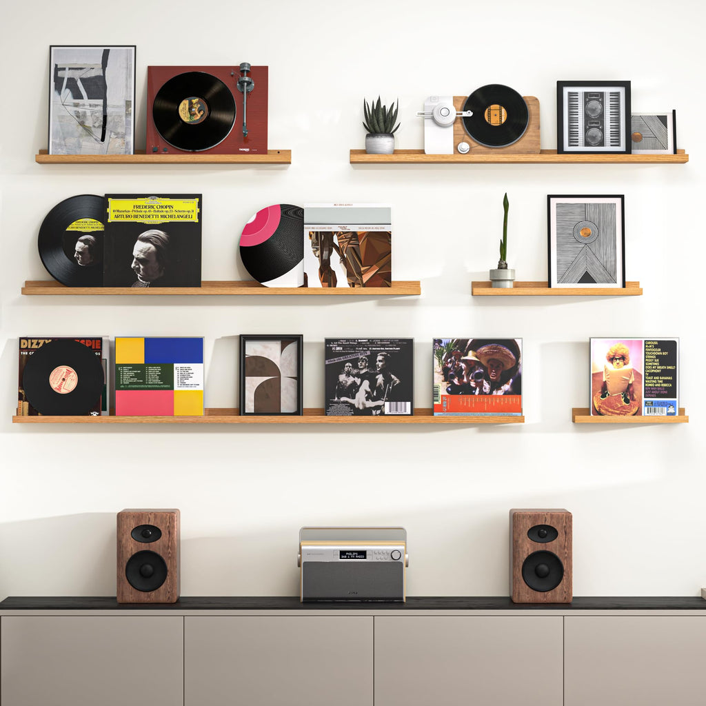 Heimlove Picture Ledge Shelf, Small Floating Shelves Set of 2, 16 Inches Picture Shelf for Wall with Ledge, Kids Bookshelf Wall Mounted for Living Room Bedroom Decor Books Photo Frames, Black
