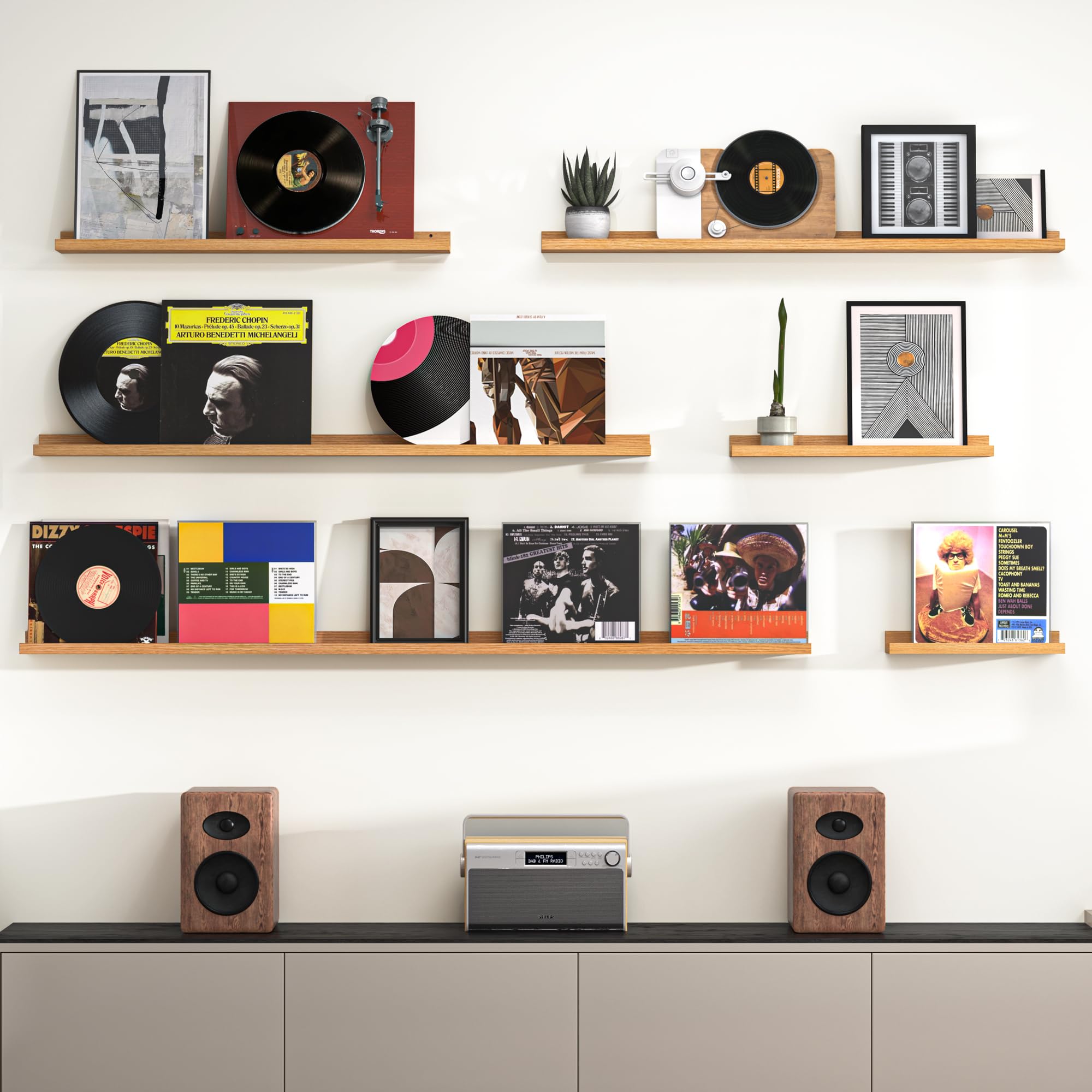 Heimlove Picture Ledge Shelf, Small Floating Shelves Set of 2, 16 Inches Picture Shelf for Wall with Ledge, Kids Bookshelf Wall Mounted for Living Room Bedroom Decor Books Photo Frames, Black