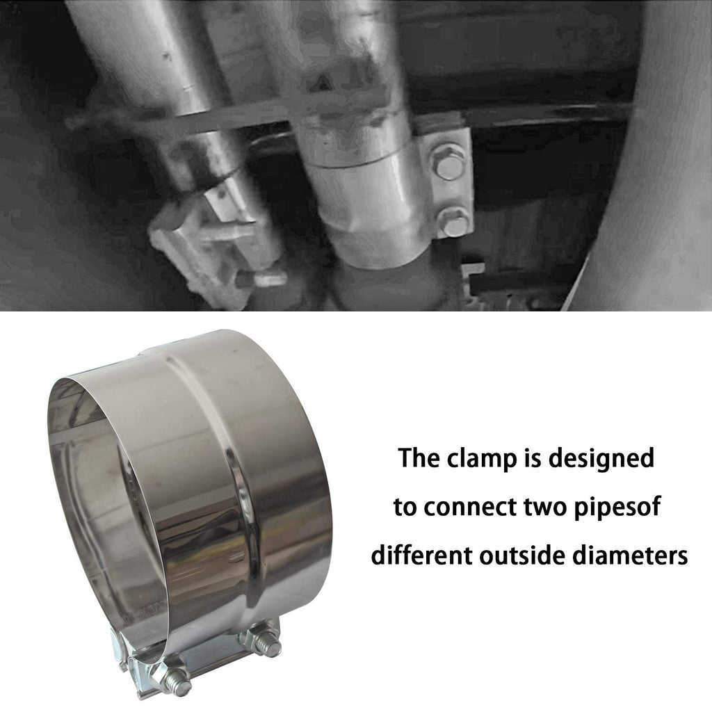 Exhaust Clamps Band Clamp 2.5" Lap Joint - Stainless Steel Lap Joint Exhaust Band Clamp with 1 Block 2Pcs for 2.5" Od to 2.5" Id Exhaust Pipe, Muffler, Elbow and Exhaust Tubing Connection(2 Pack)