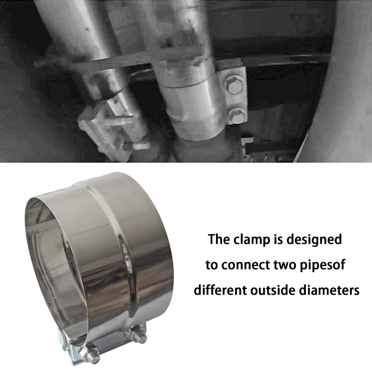 Exhaust Clamps Band Clamp 2.5" Lap Joint - Stainless Steel Lap Joint Exhaust Band Clamp with 1 Block 2Pcs for 2.5" Od to 2.5" Id Exhaust Pipe, Muffler, Elbow and Exhaust Tubing Connection(2 Pack)