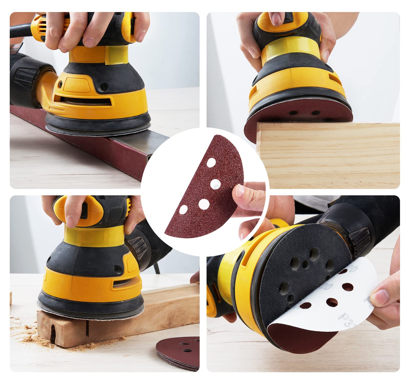S SATC 72 PCS 5 Inch 8 Hole Hook and Loop Adhesive Sanding Discs Sandpaper for Random Orbital Sander 40 60 80 120 180 240 320 Grits