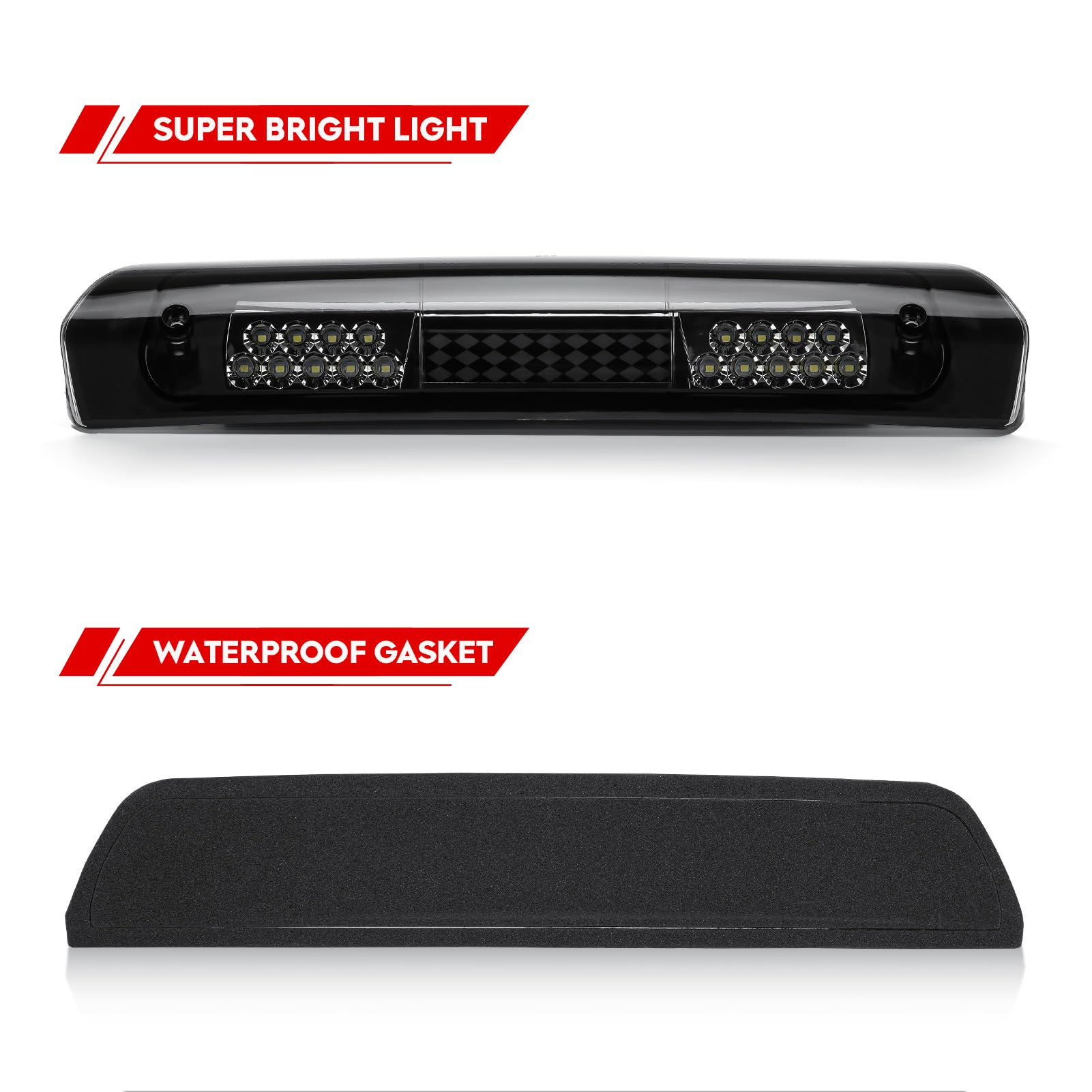 Tresound For 1994-2001 Dodge Ram 1500/2500/ 3500 Third 3rd LED Brake Light Cargo Lamp High Mount Brake Light Replacement (Black+ Smoke Lens)