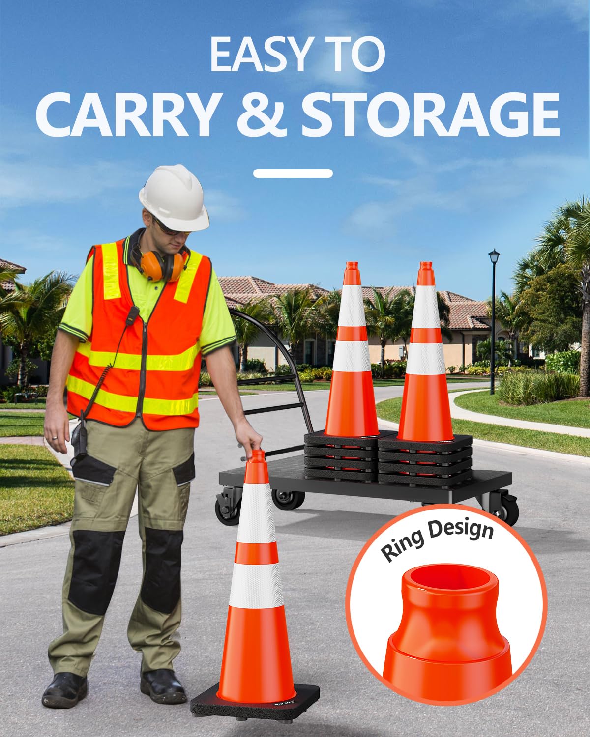 (4 Pack) BATTIFE Traffic Cones 18 Inch with Black Weighted Base, PVC Green Cone for Traffic Control,Construction Events, Driveway Road Parking Lot