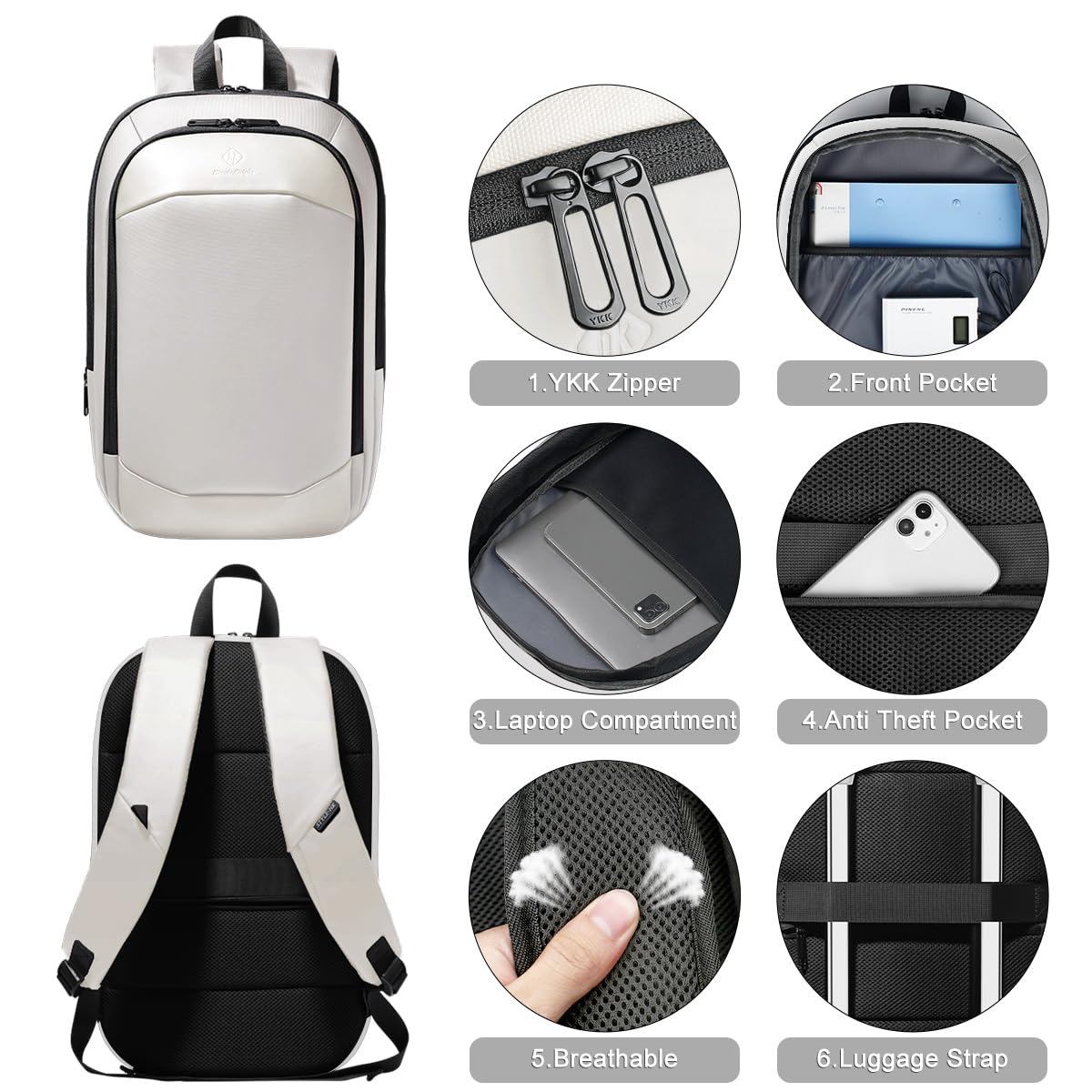 hk Business Backpack for Men 15.6 Inch,Slim & Expandable Waterproof Travel Laptop Backpack, Anti-Theft Lightweight Work Computer Bag, College Laptop Backpacks Gifts for Men Women-Black