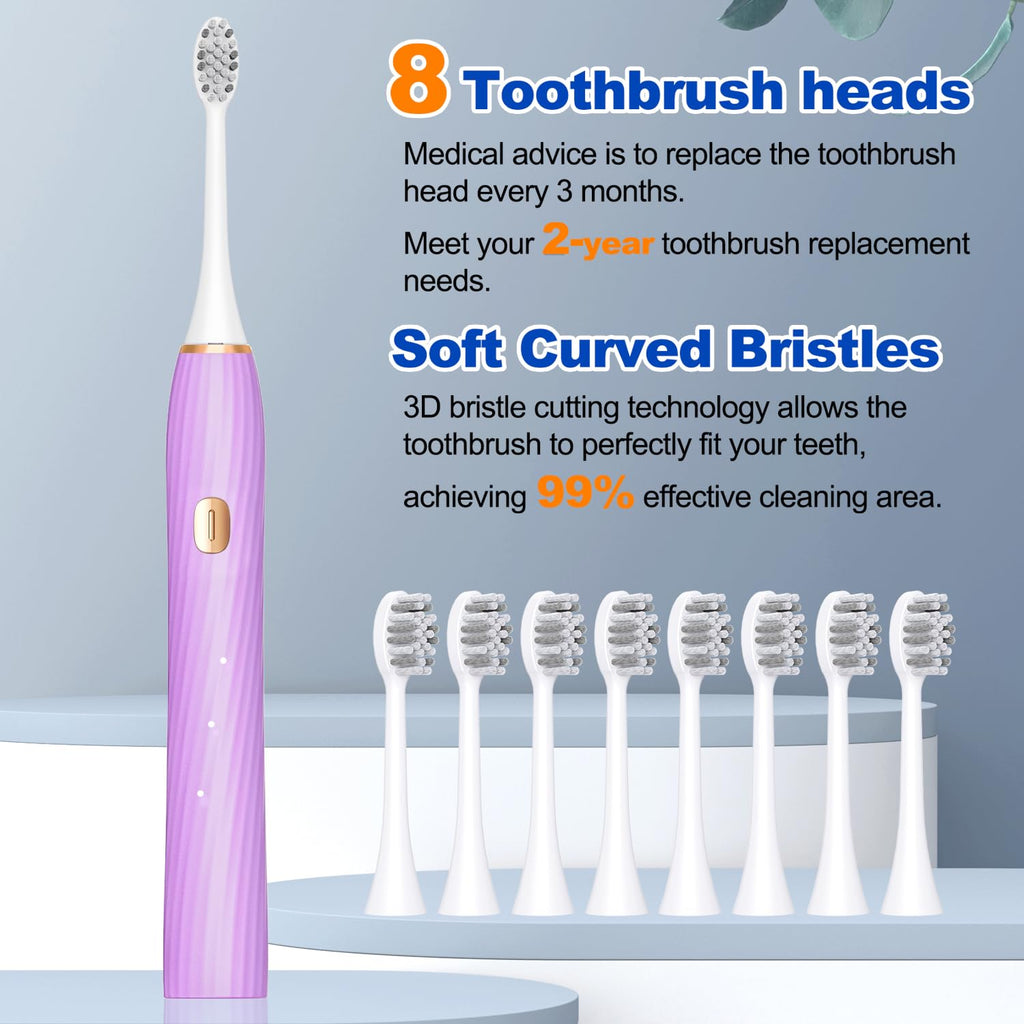 FXQQZZ Electric Toothbrush for Adults and Kids, with Tongue Scraper and Travel Case, 8 Brush Head, Smart Timer & 4 Modes Rechargeable Toothbrush, 42000 VPM Deep Clean, One Charge Last 90 Days - Black