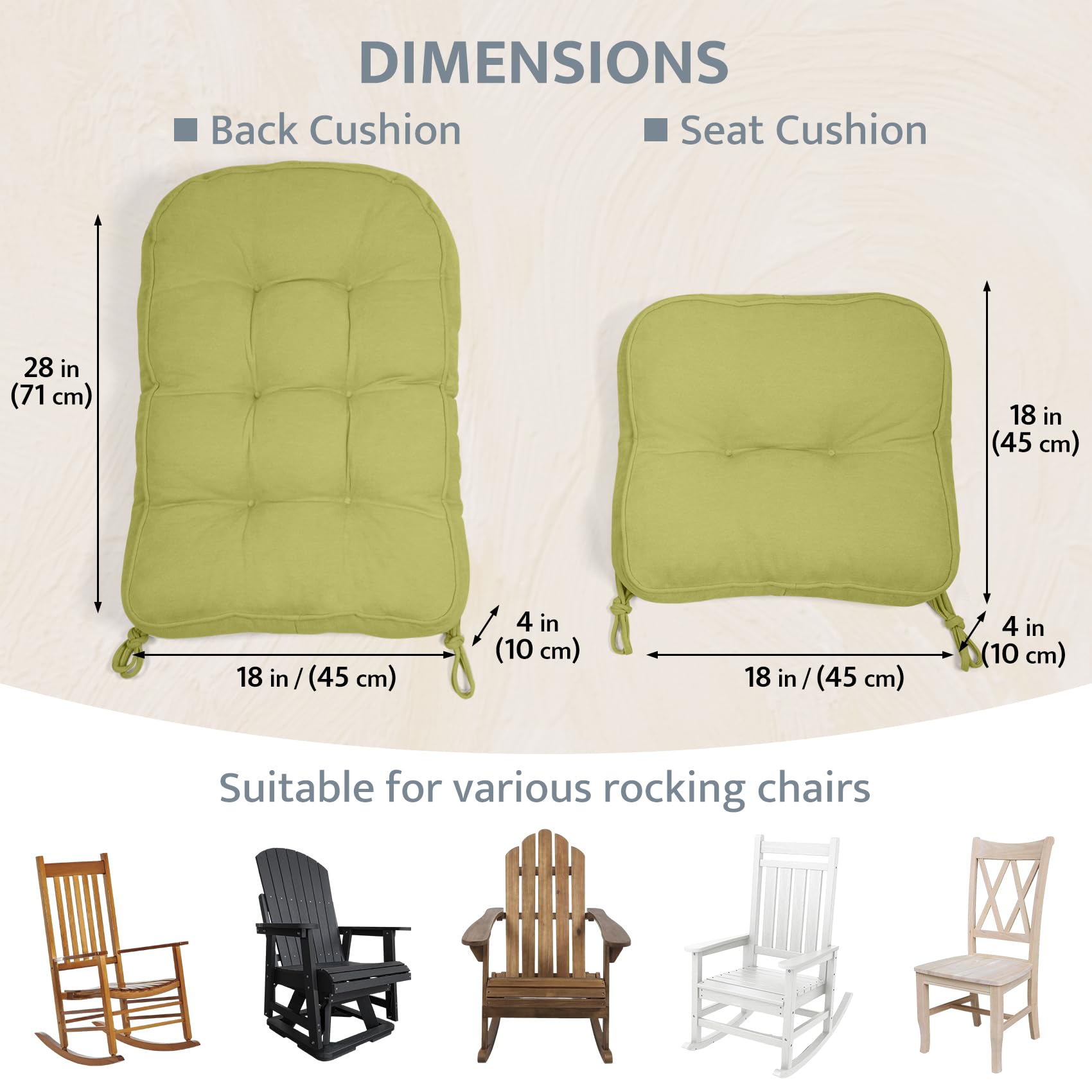 mudilun Rocking Chair Cushion - Non-Slip Tufted 4-Inch Thickened Rocking Chair Cushions with Ties Indoor/Outdoor Wooden Rocking Chair Pad for Living Rooms, Bedrooms, and Balconies