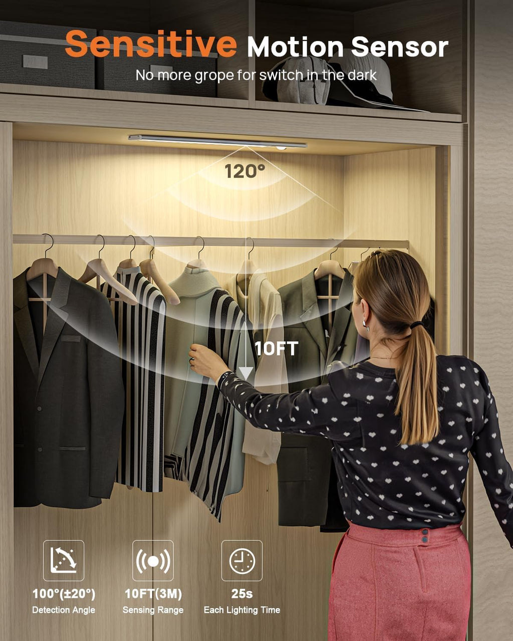 9" Under Cabinet Lights Wireless, Motion Sensor Light Indoor with Remote, LED Rechargeable Closet Light, 3 Color Temps, Dimmable, Magnetic, Under Counter Lights for Kitchen, Stairs, Pantry, Hallway
