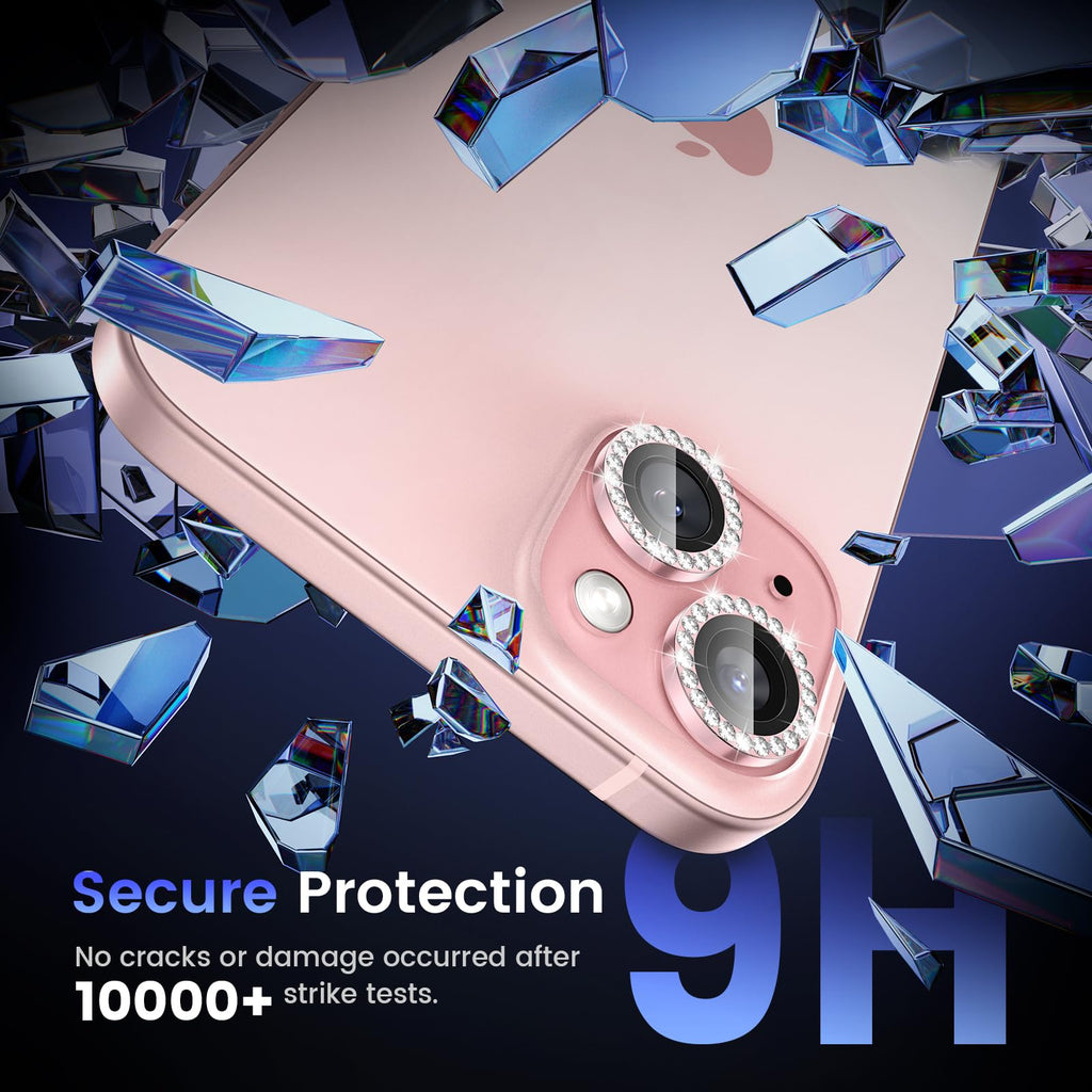 Tensea for iPhone 13 mini/iPhone 13 Camera Lens Protector, 9H Tempered Glass Camera Cover Screen Protector Metal Individual Ring for iPhone 13mini 5.4 inch /13 6.1 inch