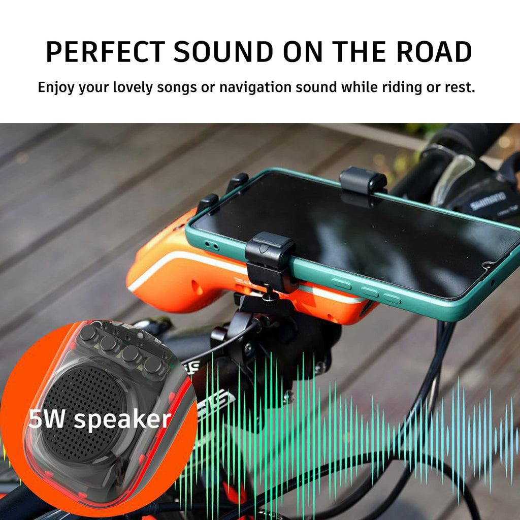 UPPEL Bluetooth Speaker Bicycle, Multifunctional Bike Phone Holder 10-in-1- LED Light - Bike Horn - Microphone - Ideal for Road & Mountain Bike (Black)
