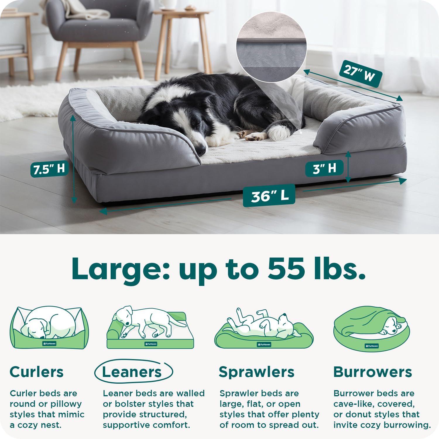 Furhaven Cooling Gel Dog Bed for Medium/Small Dogs w/ Removable Bolsters & Washable Cover, For Dogs Up to 35 lbs - Plush & Velvet Waves Perfect Comfort Sofa - Brownstone, Medium