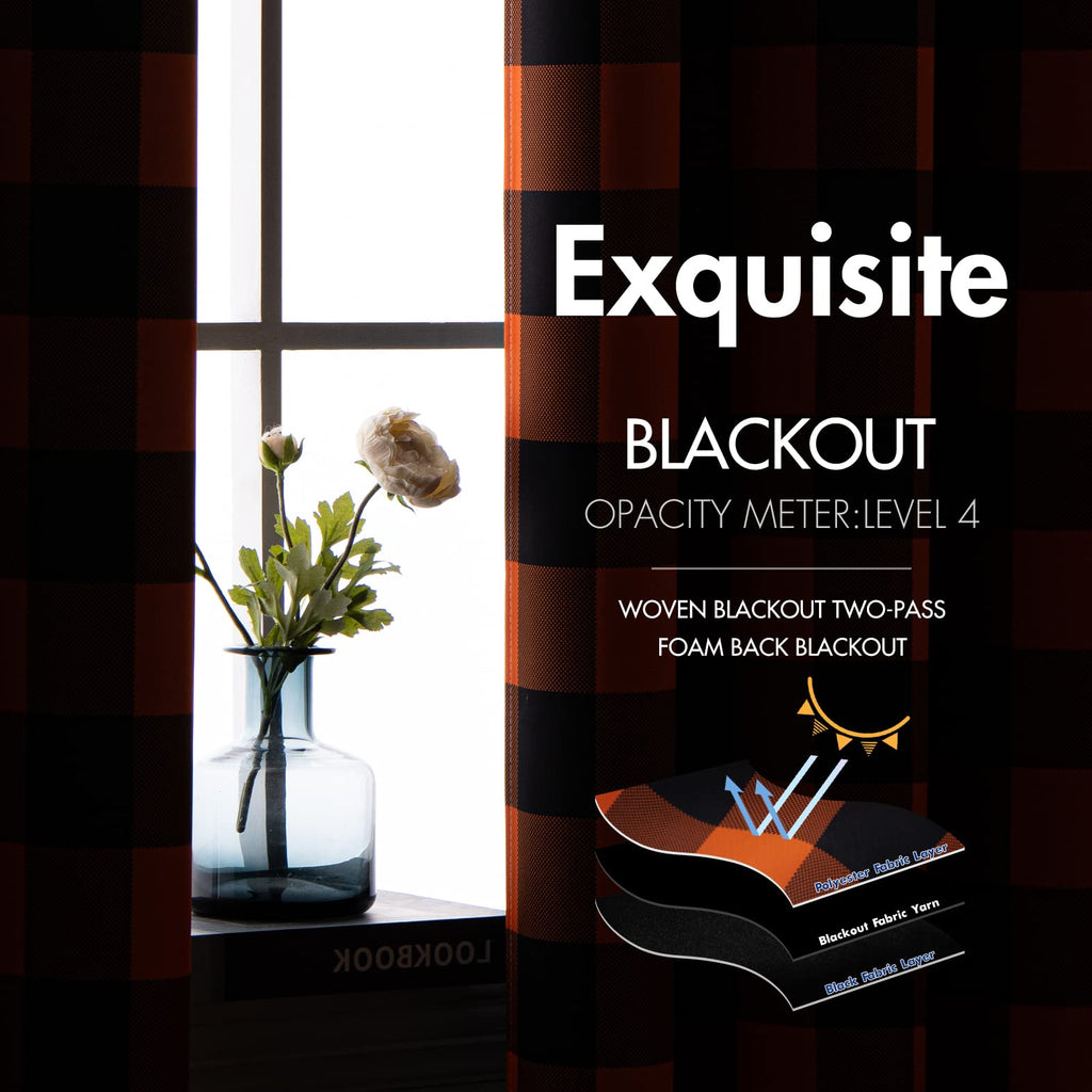 MIULEE Buffalo Plaid Curtains for Farmhouse Bedroom, Blackout Window Drapes with Grommets for Living Room Darkening Light Blocking and Thermal Insulated Set of 2 Panels, W 52" x L 63" Black and White