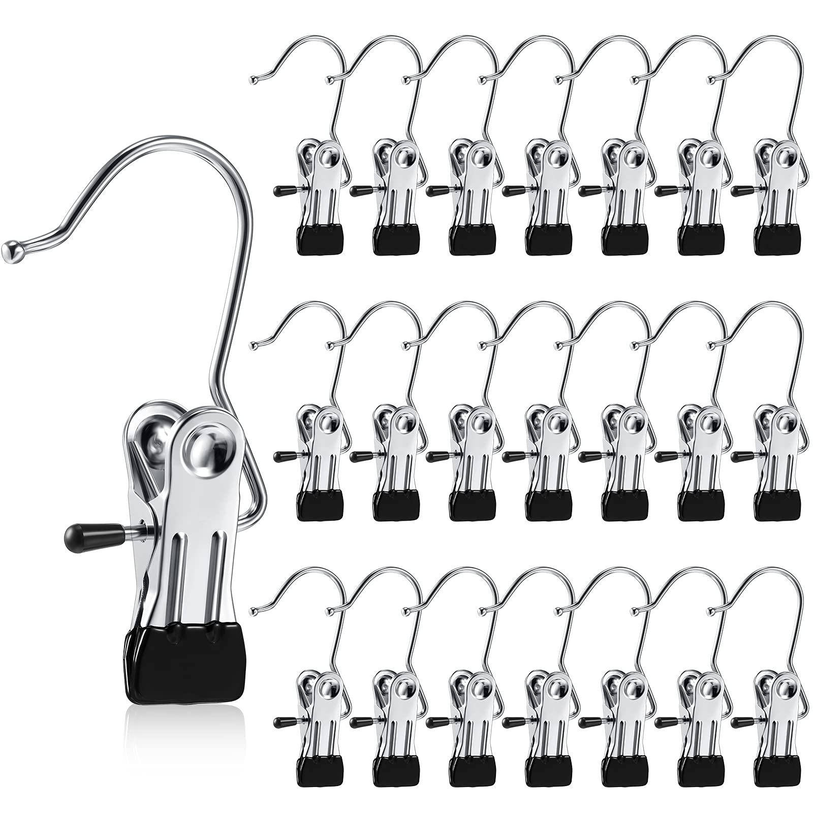 Hotop 20 Pieces Boot Hanger Clips for Closet, Laundry Hanging Hooks Heavy Duty Clips Boot Holder Portable Single Hooks Space Saving for Pants Jeans Clothes Hats Tall Towels (Black)