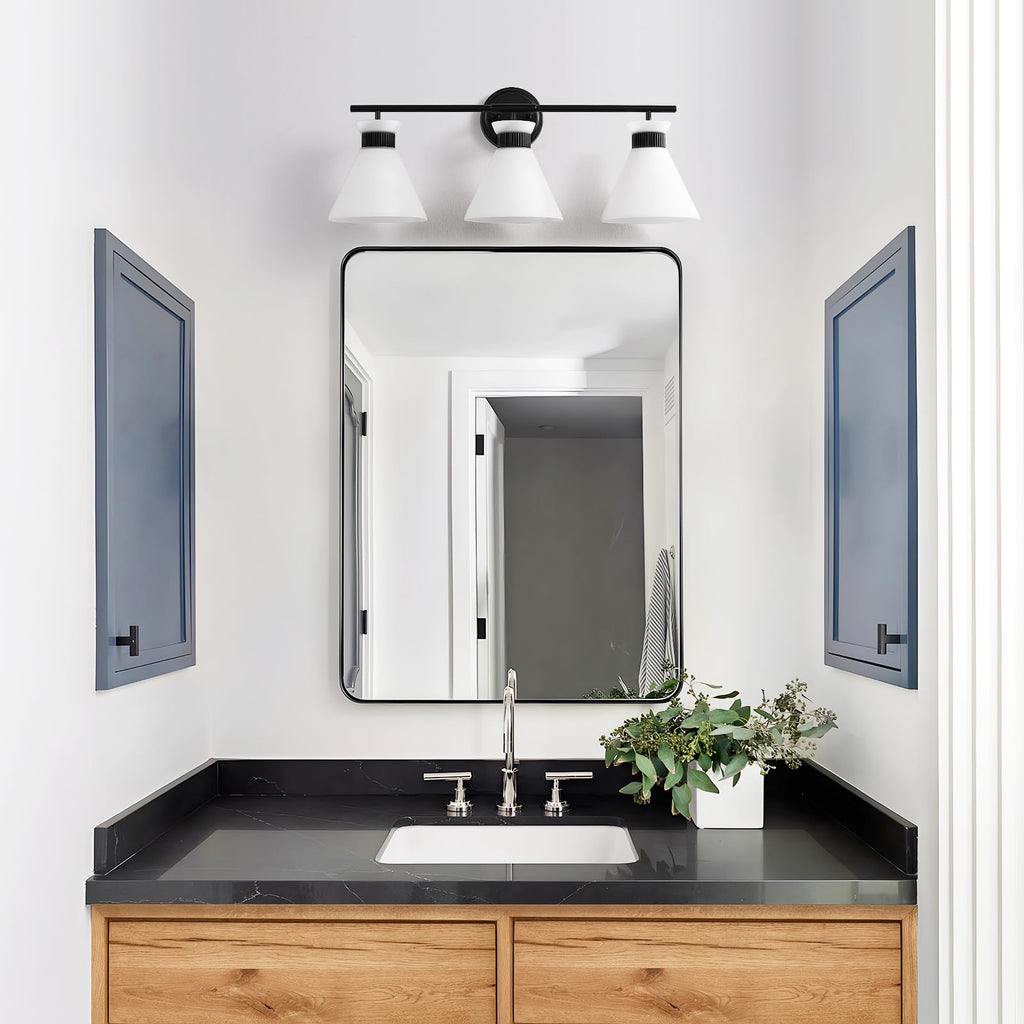 WOSHITU Gold Bathroom Light Fixtures: Modern Vanity Lighting Fixtures 2 Lights for Bathroom Mid Century Vanity Light Sconces Over Mirror with Frosted Milky Glass for Bath Bedroom Makeup