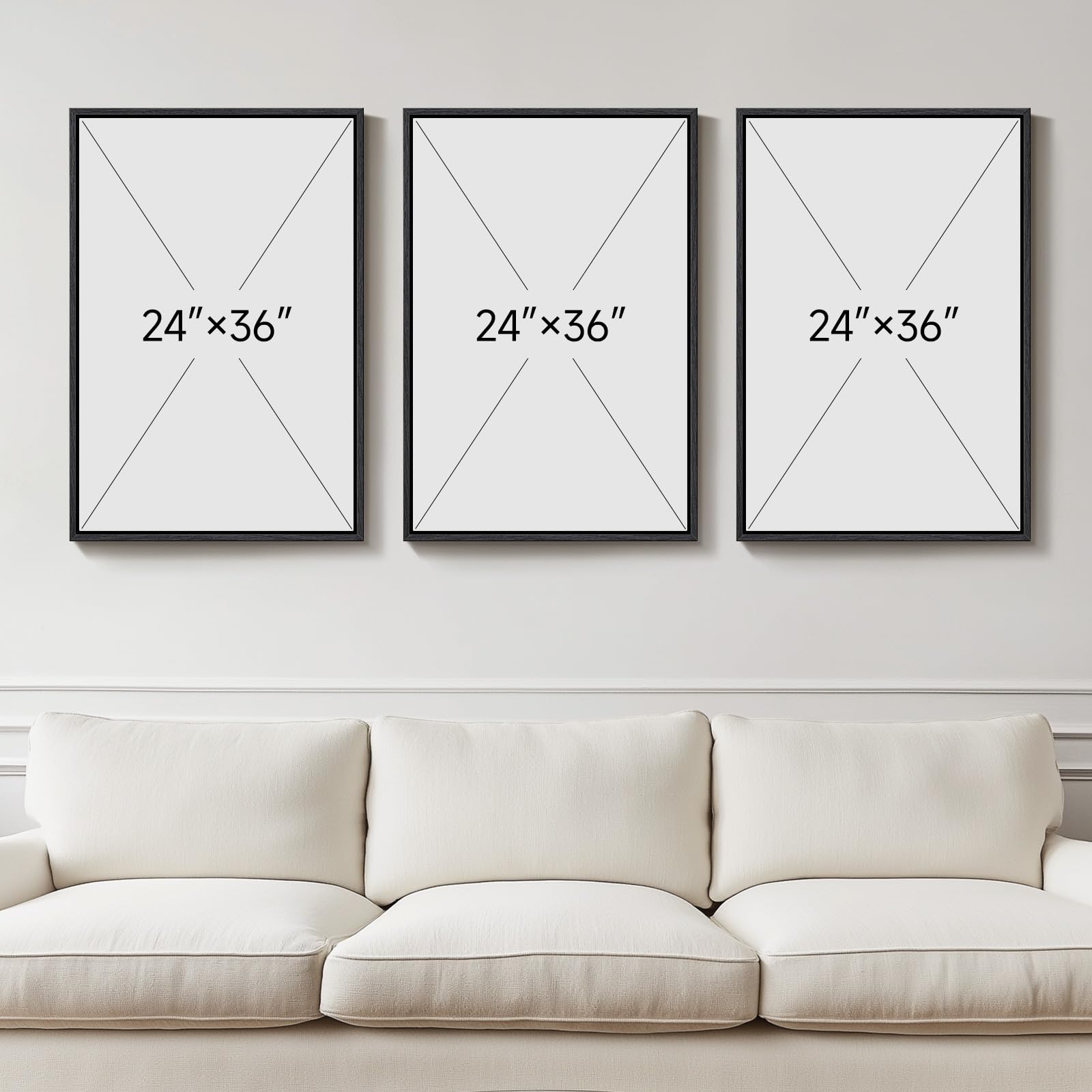 Framed Black and White Modern Abstract Wall Art, 3 Piece Canvas Prints Paintings Artwork for Walls, Minimalist Black White Grey Pictures for Living Room Dining Room Bedroom Office Wall Decor 16x24 In