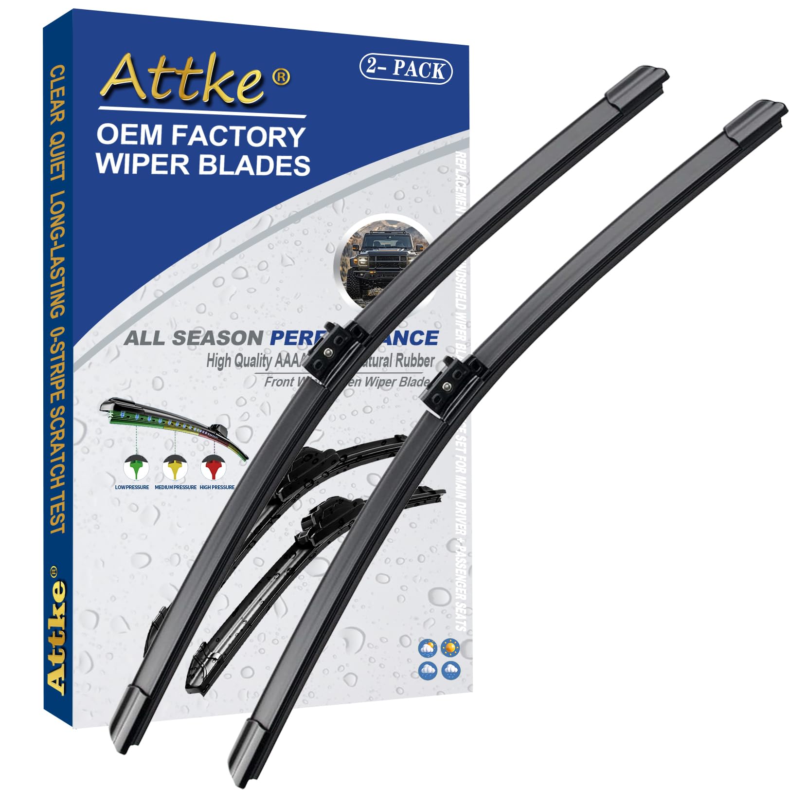ATTKE OEM Quality Front Windscreen Wiper Blades for Jeep Wrangler 1997-2006/Porsche 911 1978-1994/Suzuki Samurai 1986-1995 (13″+13″ Front Windshield Wiper Blade Set)