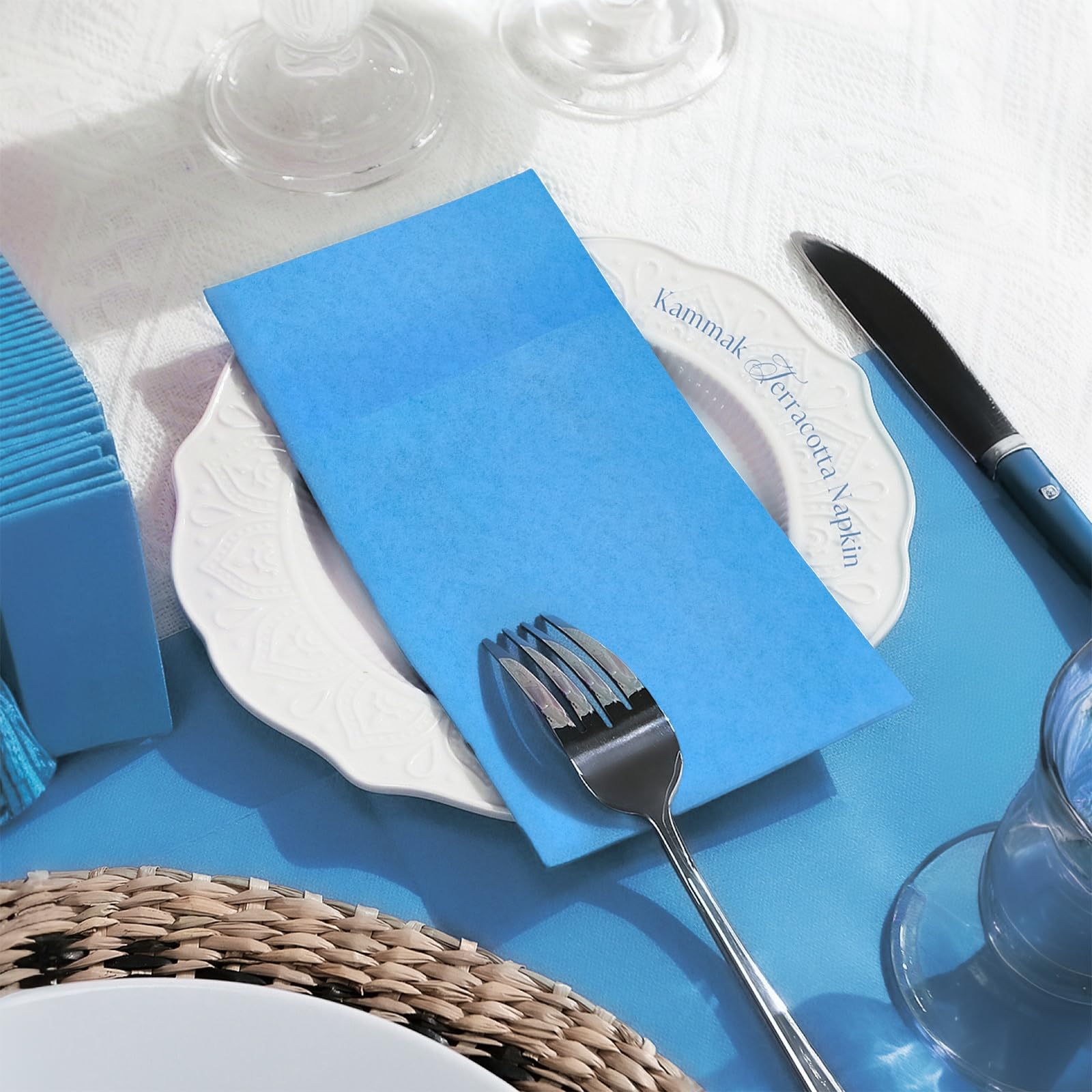 KAMMAK Black Napkins Disposable with Pocket Wedding Decorative Dinner Paper Napkins 100 Pack Linen Feel Prefolded Guest Hand Towels for Party Decoration, Cocktail Reception, Hotel (16.5 x 16.5 inch)