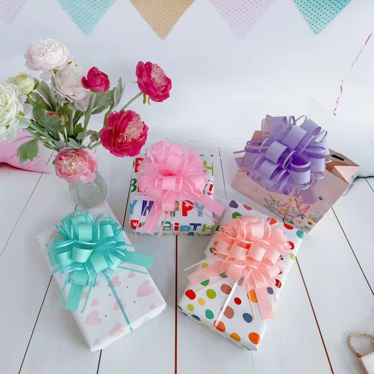 6 PCS Large Pull Bows,Bow for Gift Wrapping,6 inches,Christmas Party Birthday Gift Wedding Ribbon Bows for Wrapping Boxes or Flower Decorations, Valentine's Day Gift Decorations