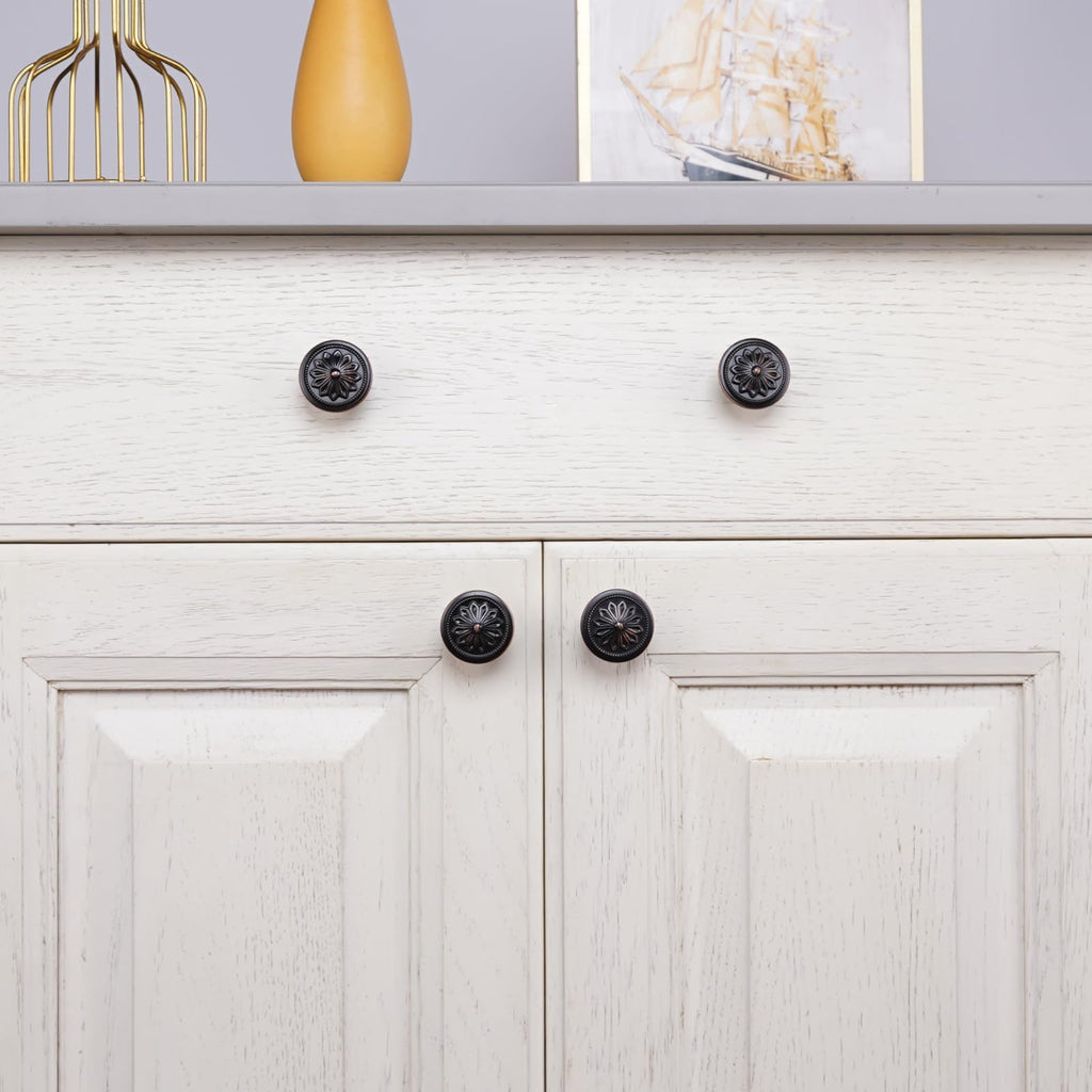 4 Pack Antique Brass Cabinet Knobs Vintage,1-2/5" Round Antique Kitchen Handles for Cabinets and Drawers Vintage Brass Dresser Drawer Knobs