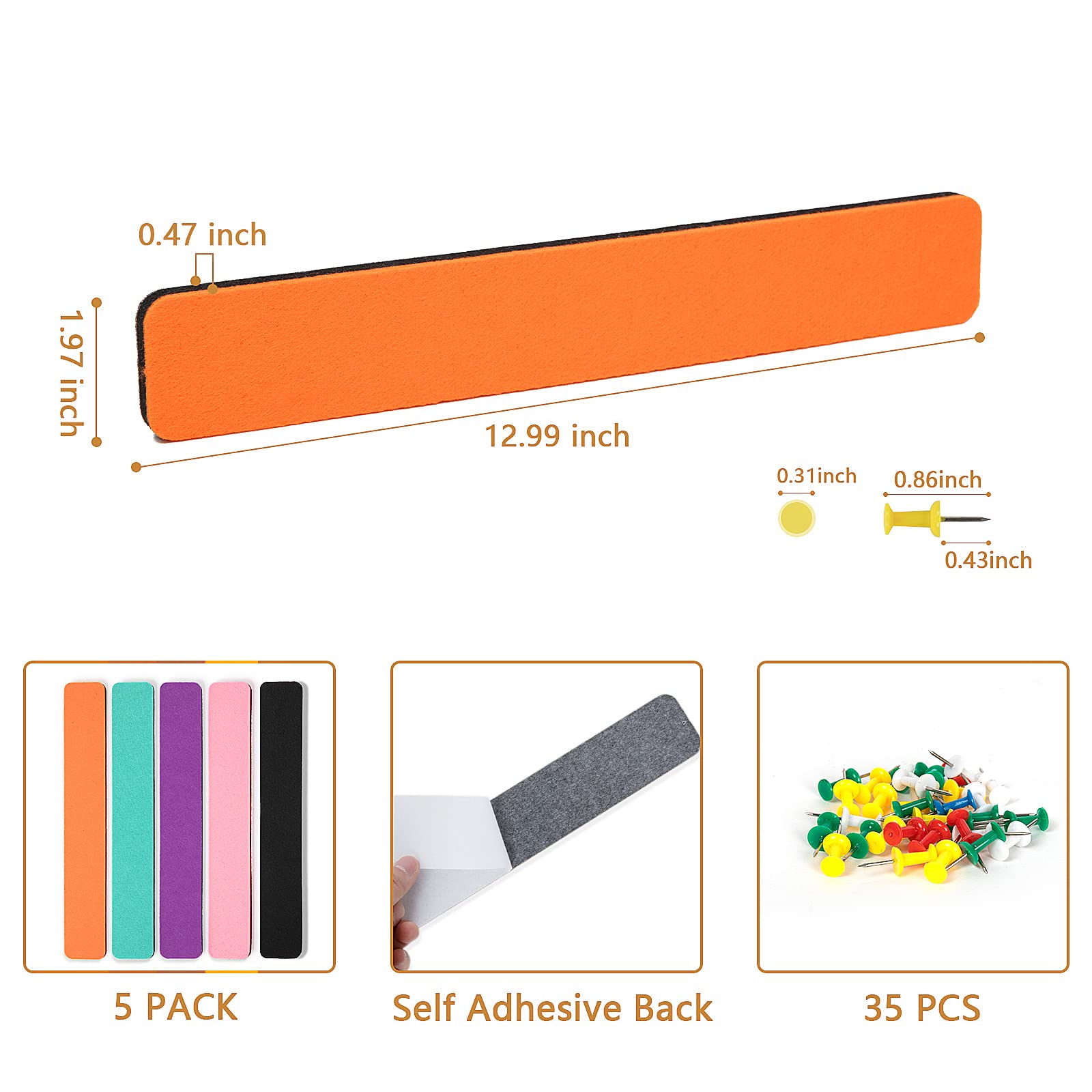 Felt Bulletin Board, 15.7''X 11.8'' corkboard Pin Board for Bedrooms Offices Home Wall Decoration, Self Adhesive Cork Board with 35 Push Pins for Paste Notes, Photos, Schedules (2 Pack)