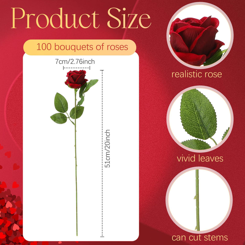 Jexine 100 Pieces Artificial Roses Flowers Bulk, Long Stem Realistic Fake Silk Roses Bouquet for Table Centerpiece Vases Wedding Party Kitchen Decor(Beige)