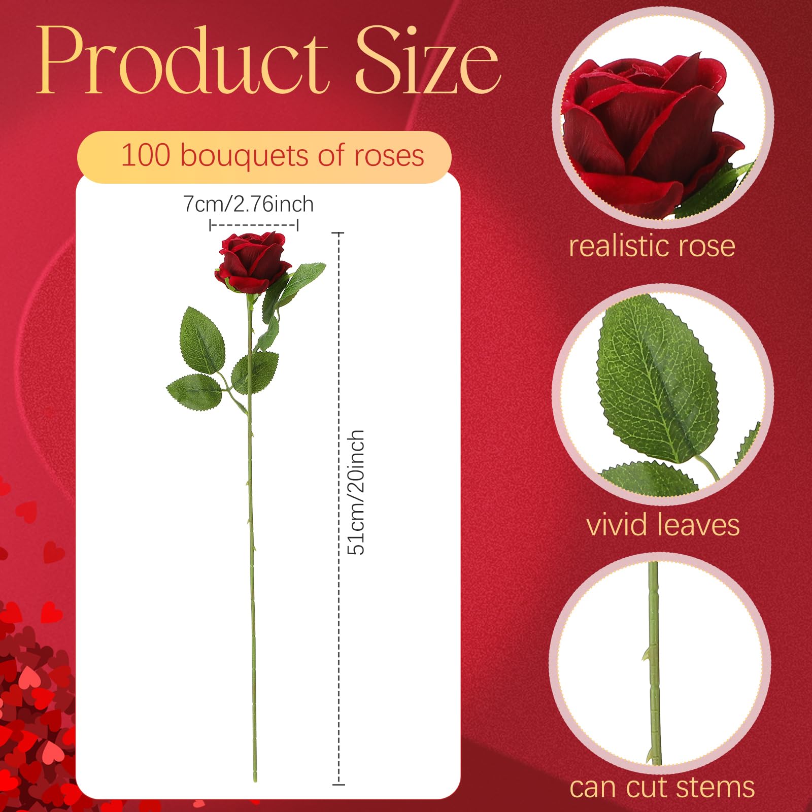 Jexine 100 Pieces Artificial Roses Flowers Bulk, Long Stem Realistic Fake Silk Roses Bouquet for Table Centerpiece Vases Wedding Party Kitchen Decor(Beige)