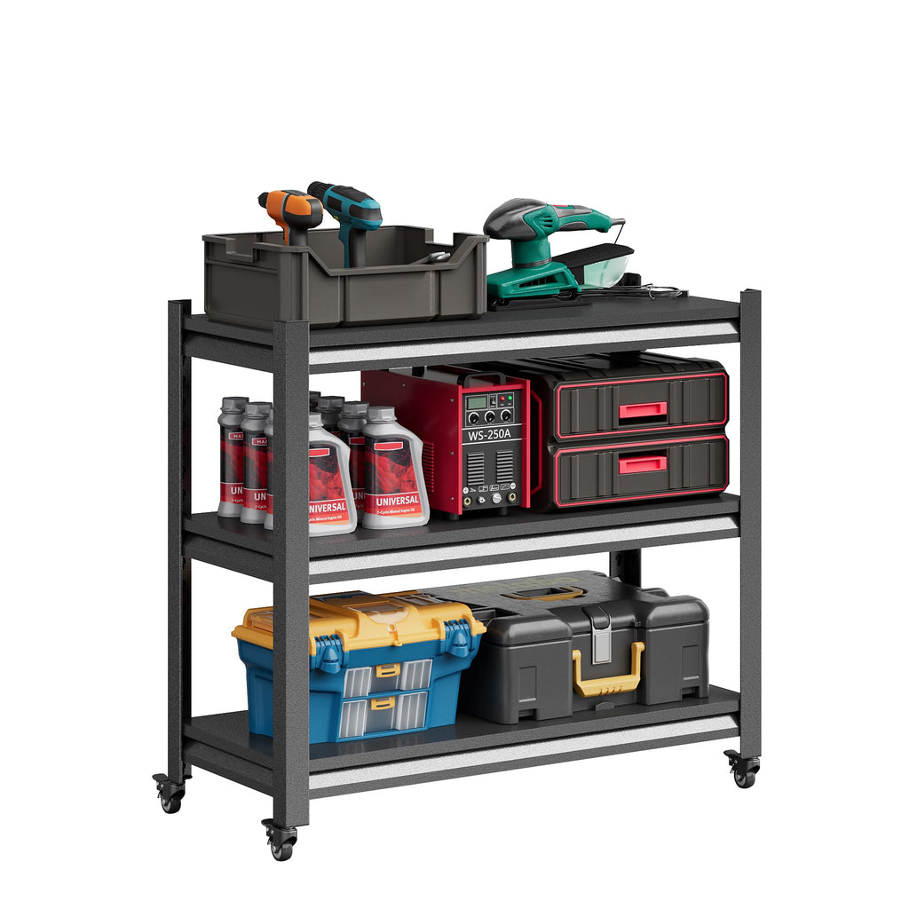 Workbench on Wheels, Adjustable Heavy Duty Work Table with Wheels, Heavy Duty Workstation, Metal Tool Work Bench for Garage Warehouse Workshop, 32" H x 18" D x 34" W