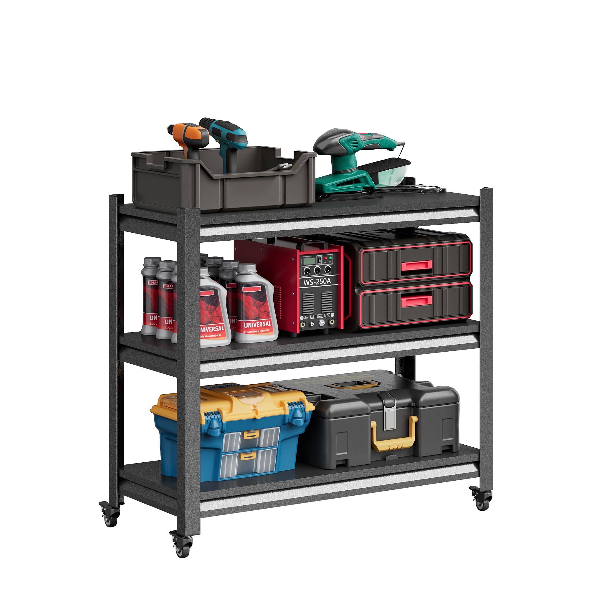 Workbench on Wheels, Adjustable Heavy Duty Work Table with Wheels, Heavy Duty Workstation, Metal Tool Work Bench for Garage Warehouse Workshop, 32" H x 18" D x 34" W