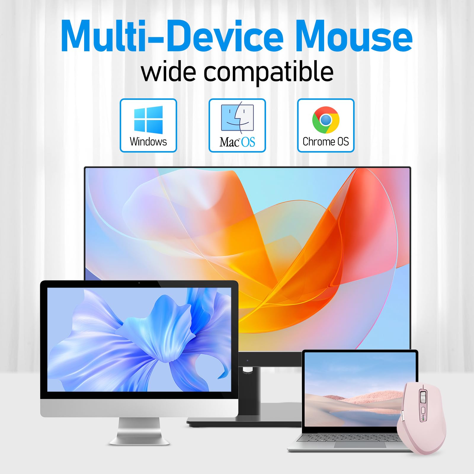INFINMIND Wireless Bluetooth Side Scroll Mouse with Multi-Device, Ergonomic Computer Mice with Smart Flying Scroll, Quiet Click 4-Level DPI for Computer, Laptop, iPad, Tablet, MacBook (Black)