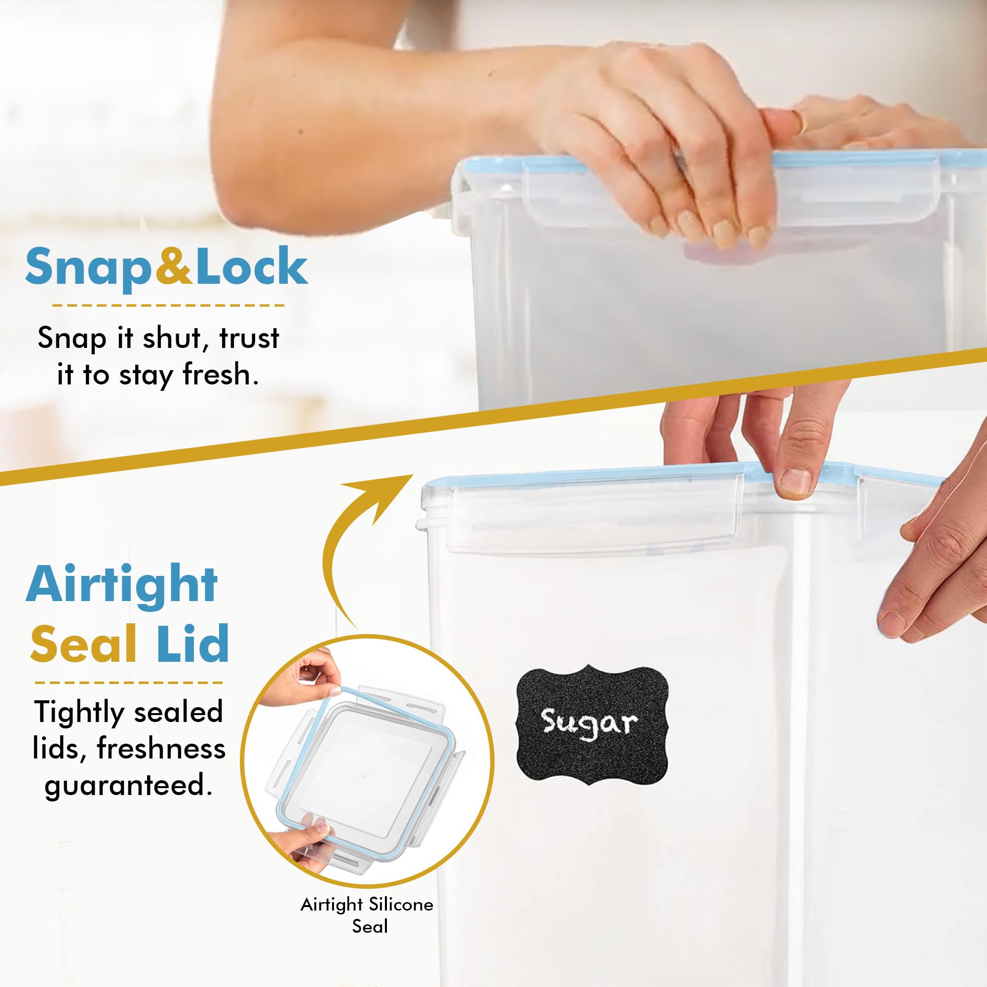 Shazo 2 PC (9.5L | 321 Oz) Extra Large Bulk Food Storage Containers with Airtight Lids for Flour, Sugar, Rice, Cereal & Pasta - Leakproof, BPA-Free Plastic Canisters for Kitchen & Pantry Organization