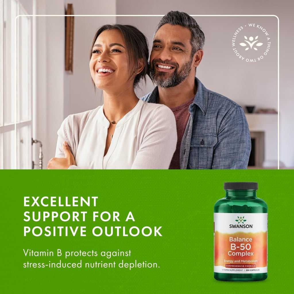 Swanson Balance B-50 High-Potency B Vitamin Complex for Busy Adults Seeking Immune, Heart, and Nervous System Support (100 Capsules)