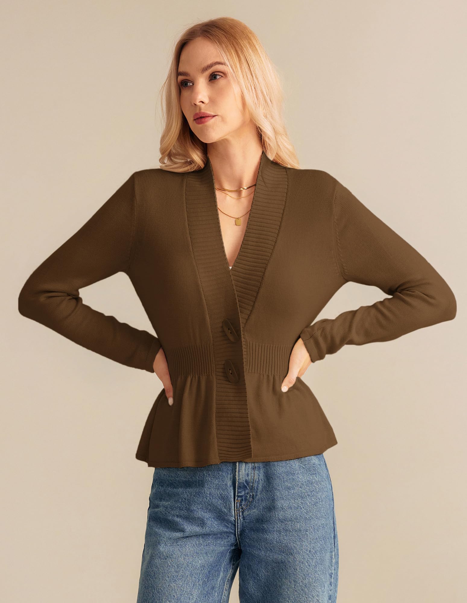 GRACE KARIN Women Cardigan Sweaters 2025 Fall,Long Sleeve Cropped Sweater Coat Trendy,Button Front Peplum Tops Lightweight