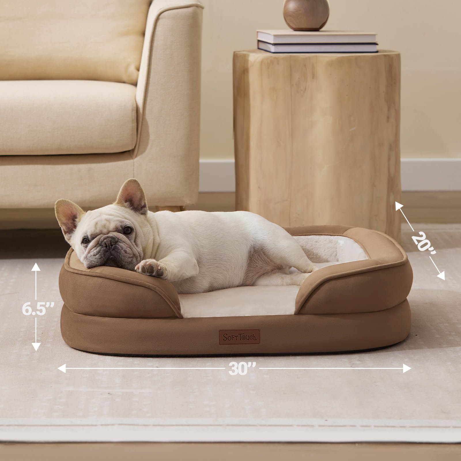 Soft Touch Orthopedic Dog Bed for Large Dogs with Faux Fur Top, Waterproof Pet Couch Bed with Removable Washable Cover and Supportive Foam Filling (Grey, Large)