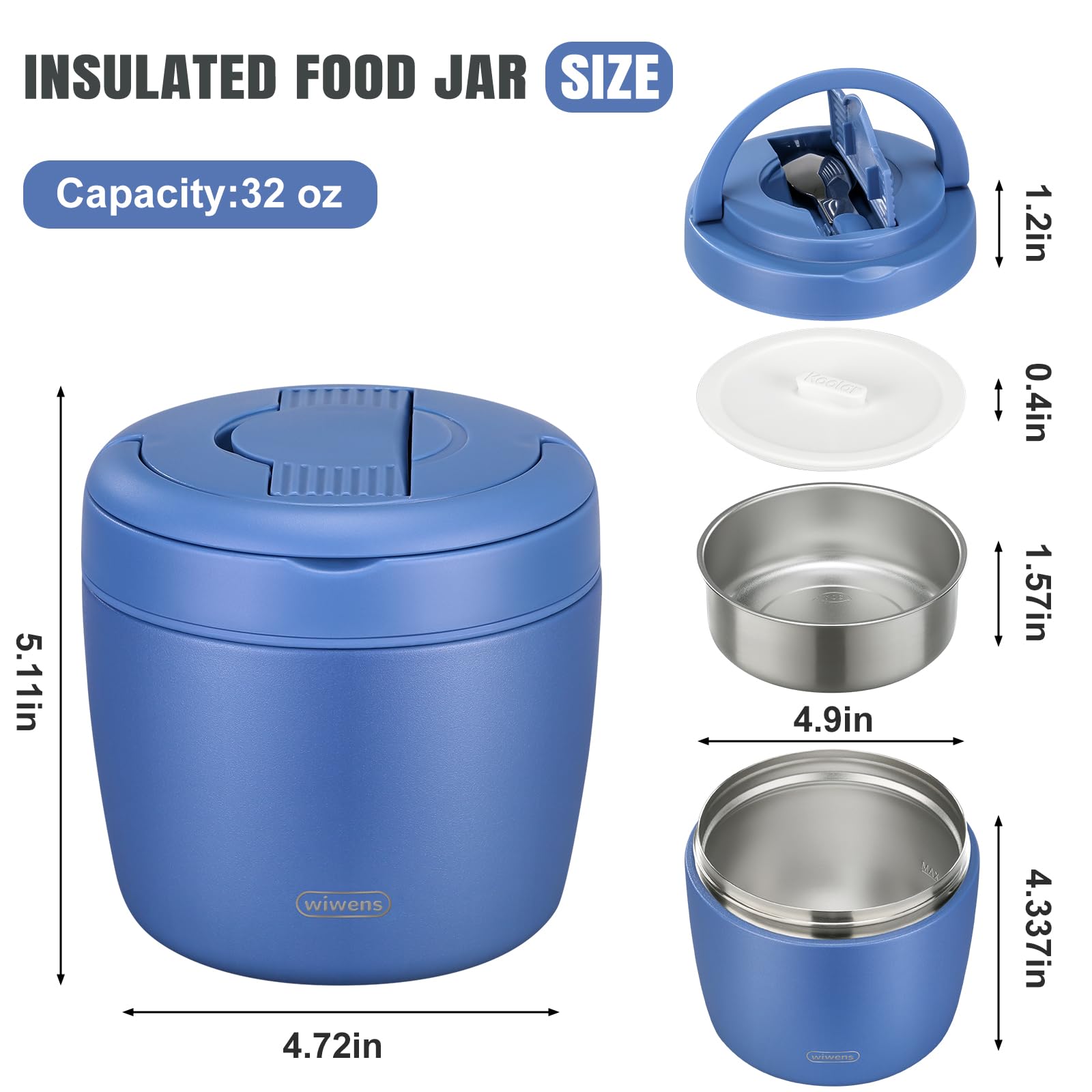 wiwens Thermo Food Jar for Hot Food Adults 32OZ Soup Thermo Lunch Containers Wide Mouth Vacuum Insulated Stainless Steel Leakproof Bento Box with Spoon (Beige)