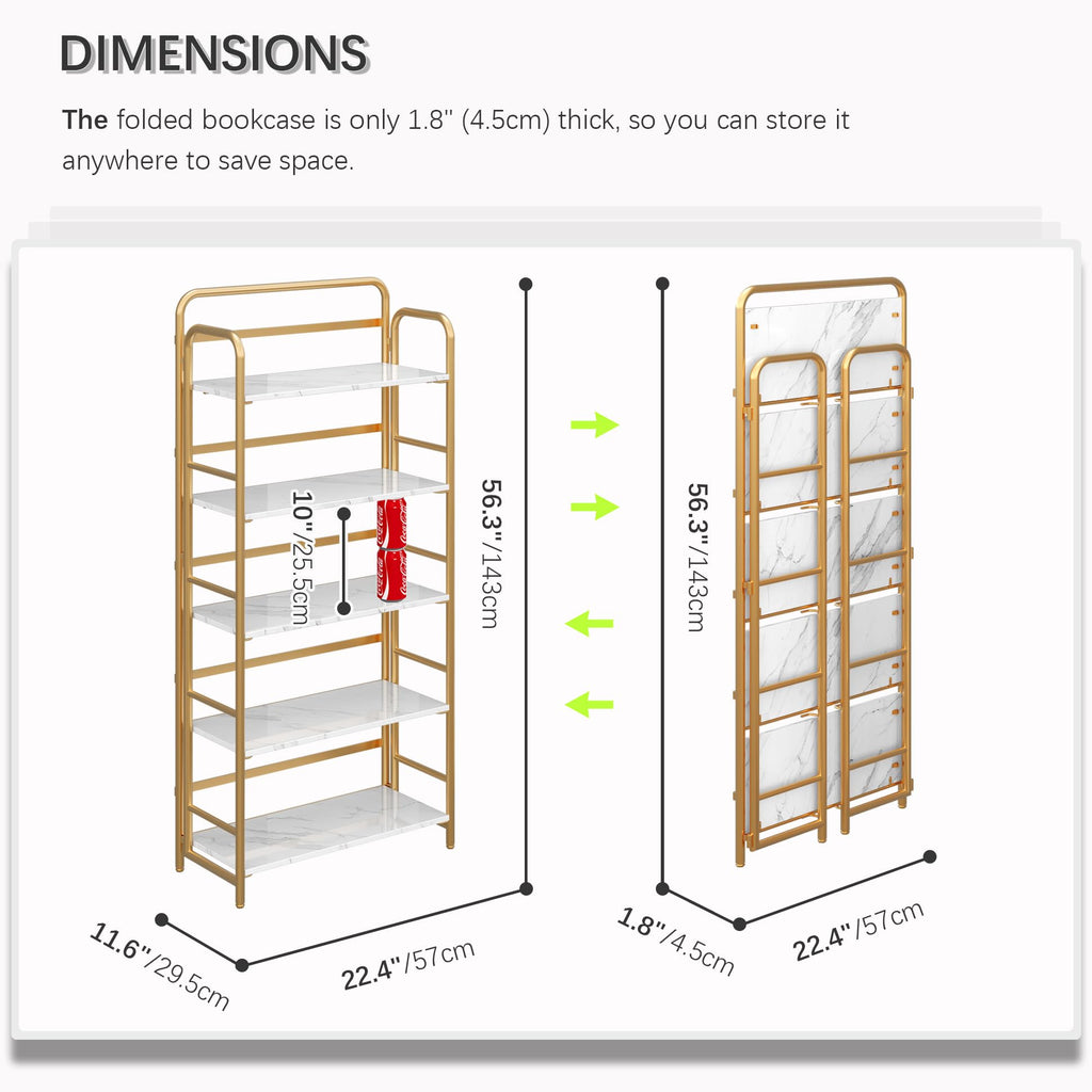 4NM No Assembly Folding Bookshelf, 3 Tiers Collapsible Book Shelves Open Industrial Foldable Storage Bookcase Shelf for Bedroom, Living Room, Home Office - Natural and White