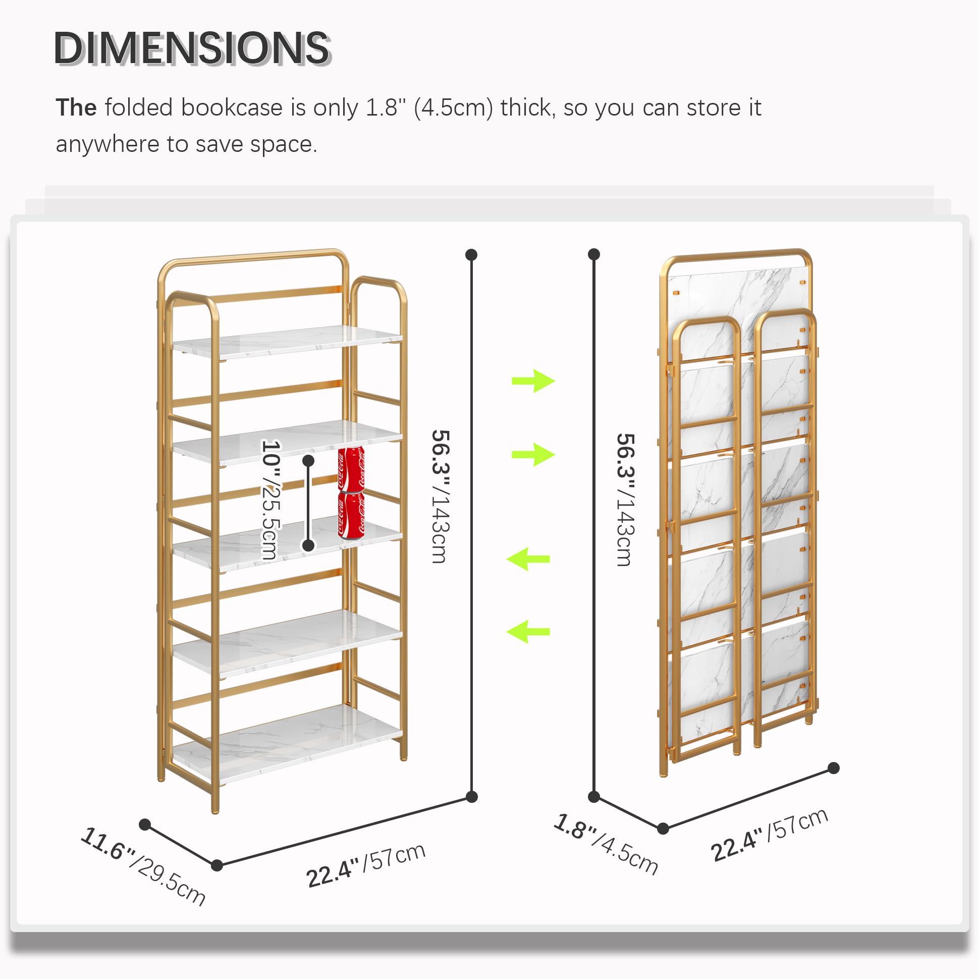 4NM No Assembly Folding Bookshelf, 3 Tiers Collapsible Book Shelves Open Industrial Foldable Storage Bookcase Shelf for Bedroom, Living Room, Home Office - Natural and White