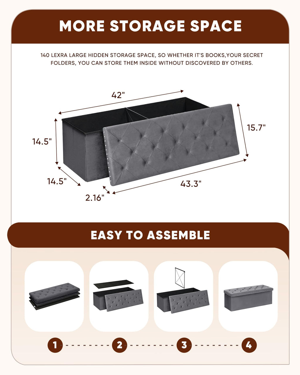 B FSOBEIIALEO Storage-Ottoman Cube-Folding Tufted - Ottomans with Storage, Coffee Table Top Cover, Storage Boxes Footrest Stool for Bedroom, Luxury Velvet Fabric 15.7 Inches Black