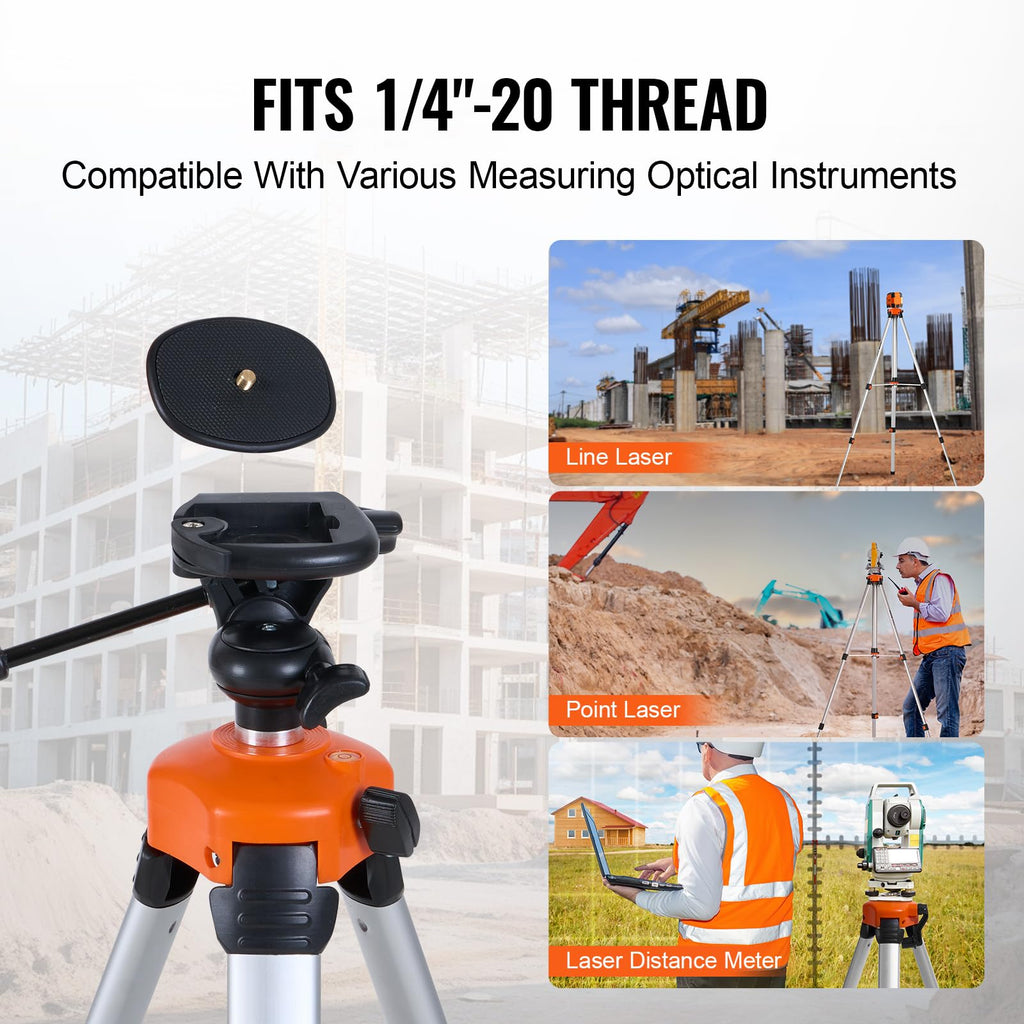 VEVOR Laser Level Tripod Stand, 5/8"-11 Thread Mount, 16.53-65.55 inch Height Adjustment Heavy Duty Survey Tripod for Construction Laser Level Scanner, Retractable Legs Non-Skid Feet Professional