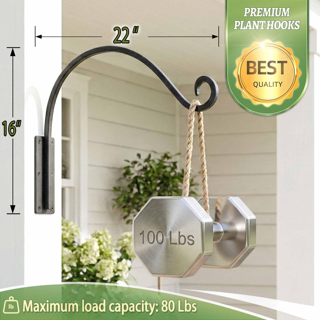 Qiang Ni Heavy-Duty Plant Hanger - 16 Inch 80lbs Metal Wall Mount Plant Bracket for Indoor Outdoor Hanging Bird Feeders, Flower Baskets, Lanterns