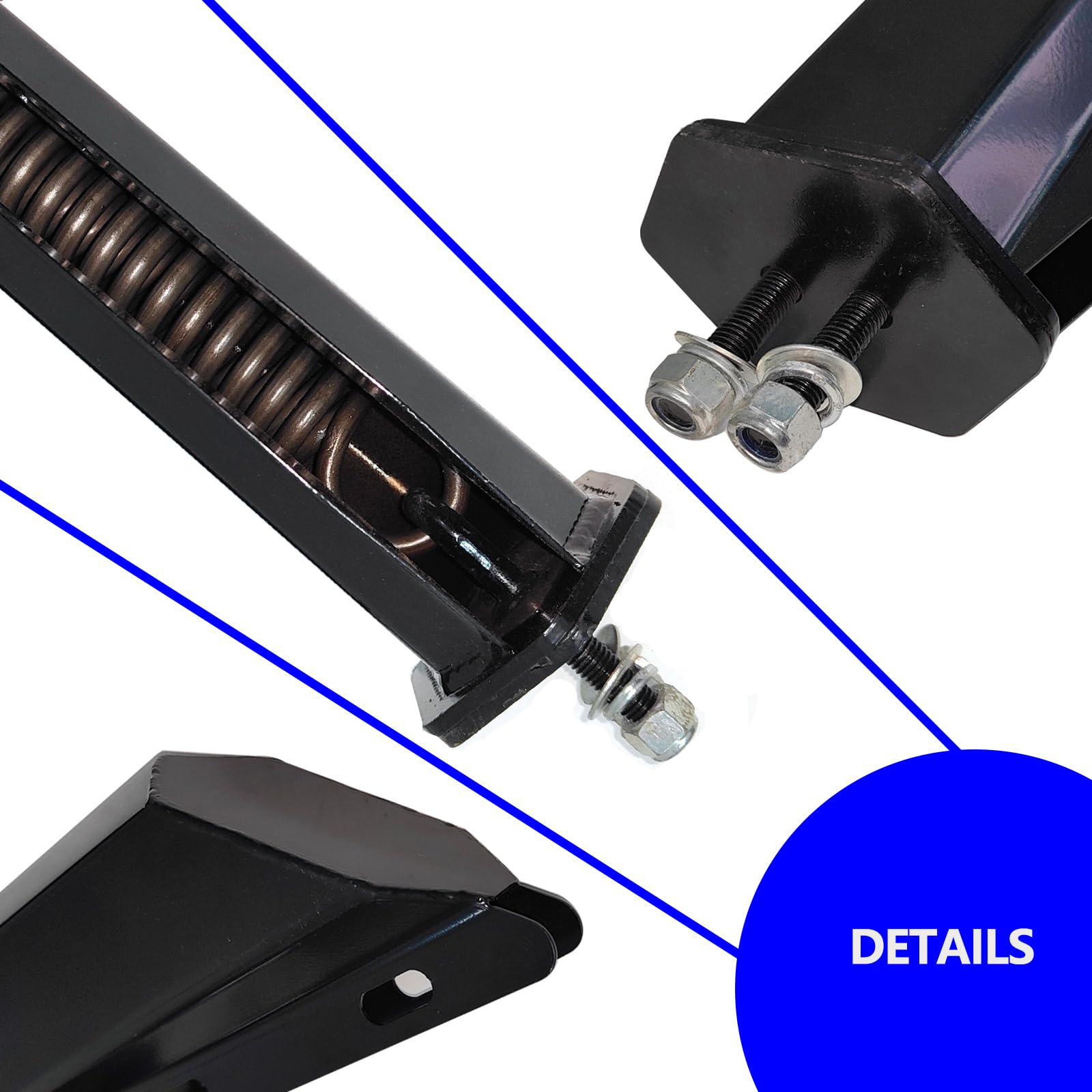 Black Angled Spring Loaded Mud Flap Hanger Bracket Mudflap Holder Set 1-1/8" Bolt Spacing 30" Length with Reflective Tapes fit for Semi Trucks, 2 Pack