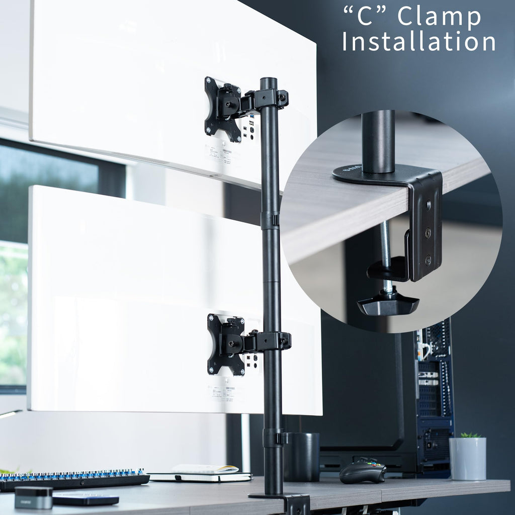 VIVO Dual Monitor Desk Mount Stand with Height Adjustment and VESA Plates for 2 LCD Ultrawide Screens up to 34 inches, Stacked Array, STAND-V002R