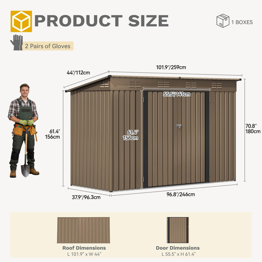 DWVO 6x4ft Outdoor Storage Shed, Lockable Metal Tool Storage Sheds, Waterproof Garden Sheds with Vents for Backyard, Patio, Garage, Lawn, Dark Gray
